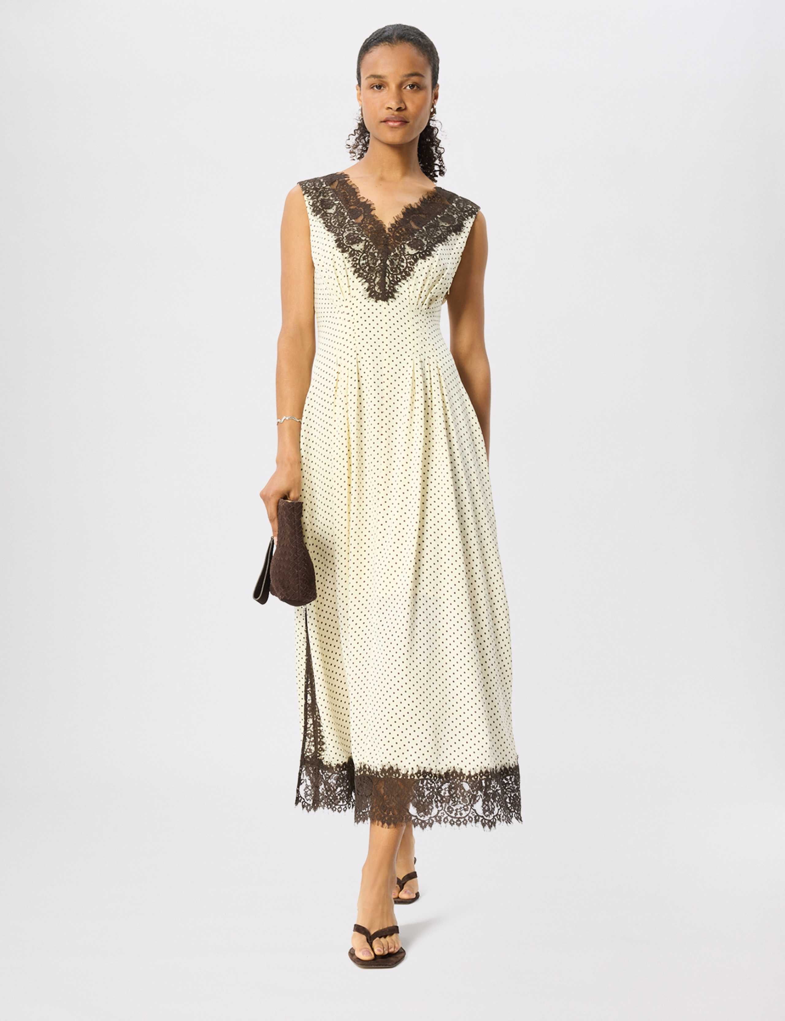 Spot Print Lace V-Neck Midi Slip Dress 10 of 10