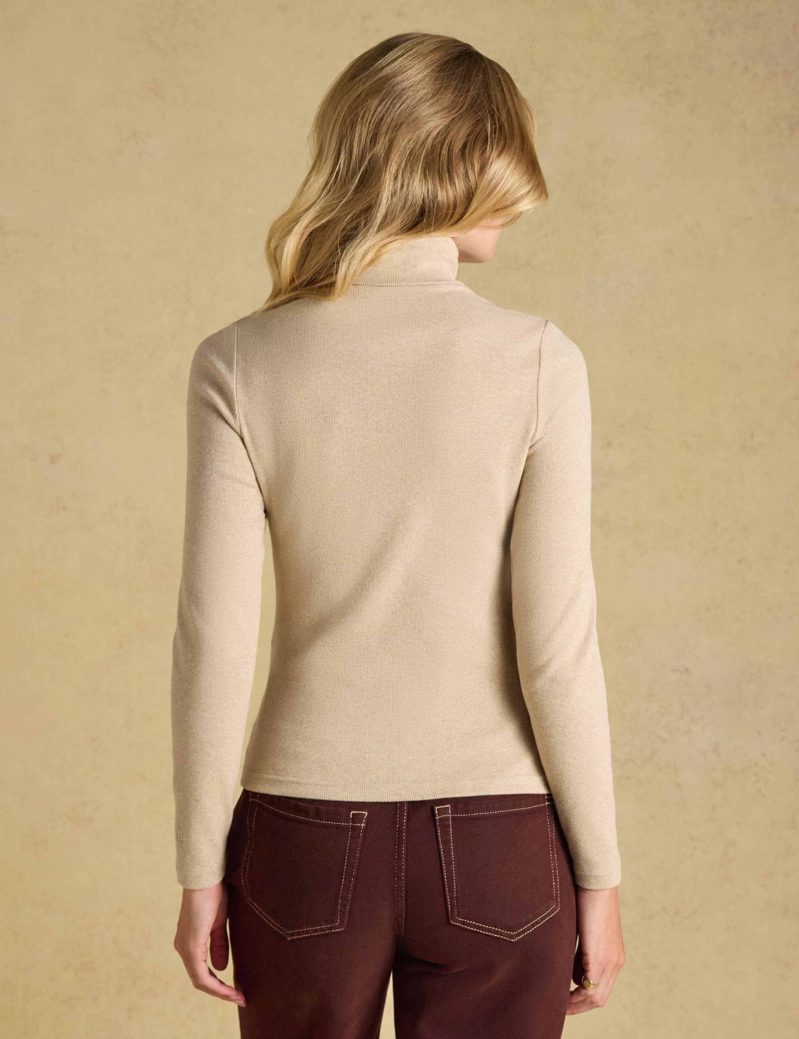 Cotton Rich Marl Ribbed Roll Neck Top 3 of 8