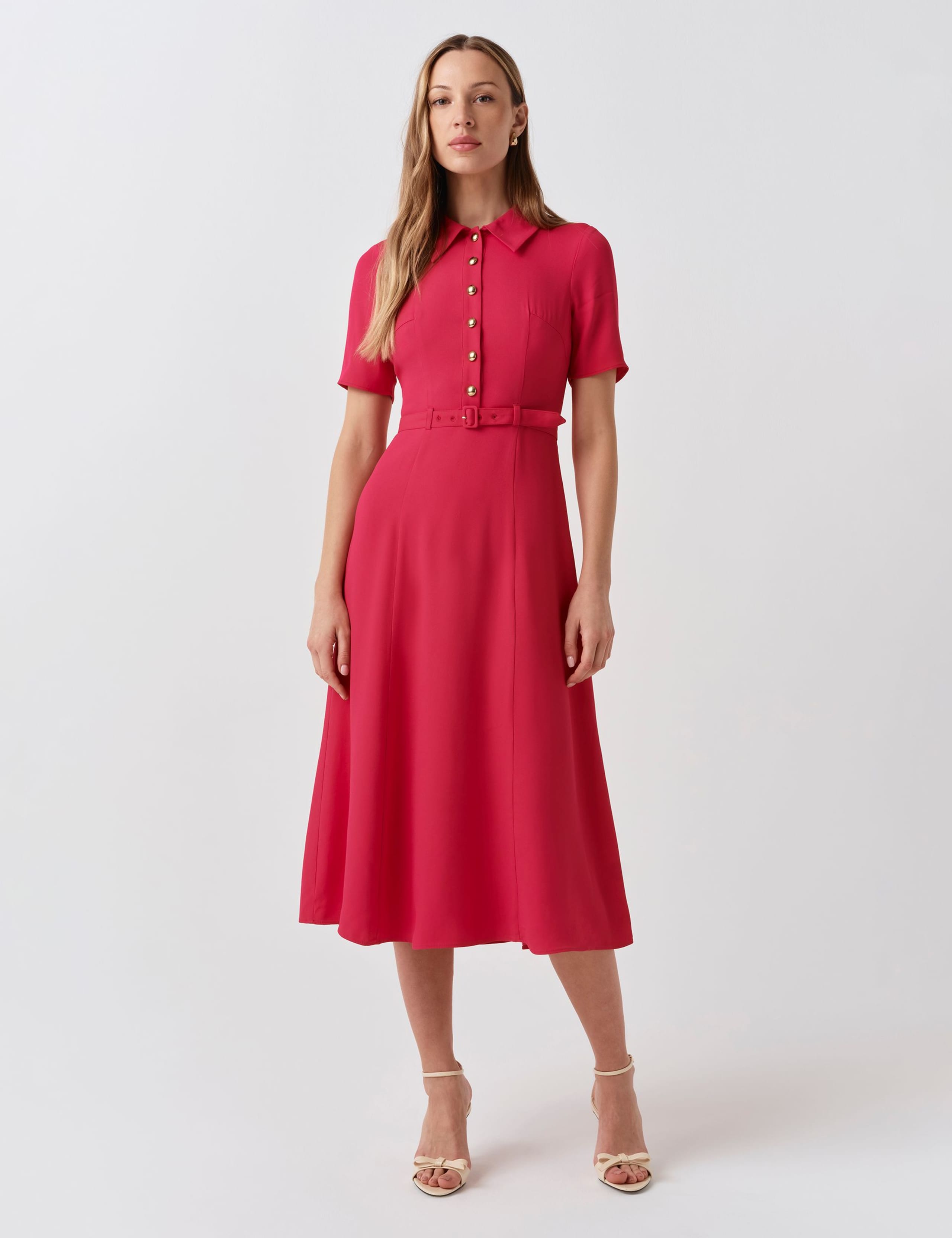 Collared Belted Midi Shirt Dress 2 of 6