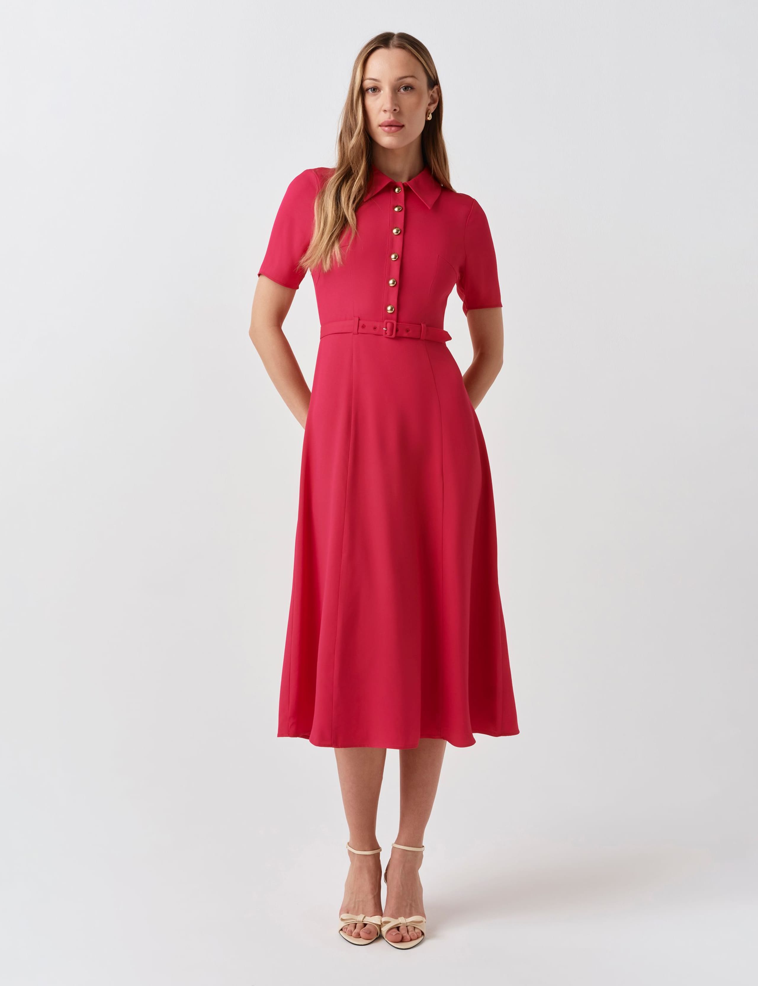 Collared Belted Midi Shirt Dress 3 of 6