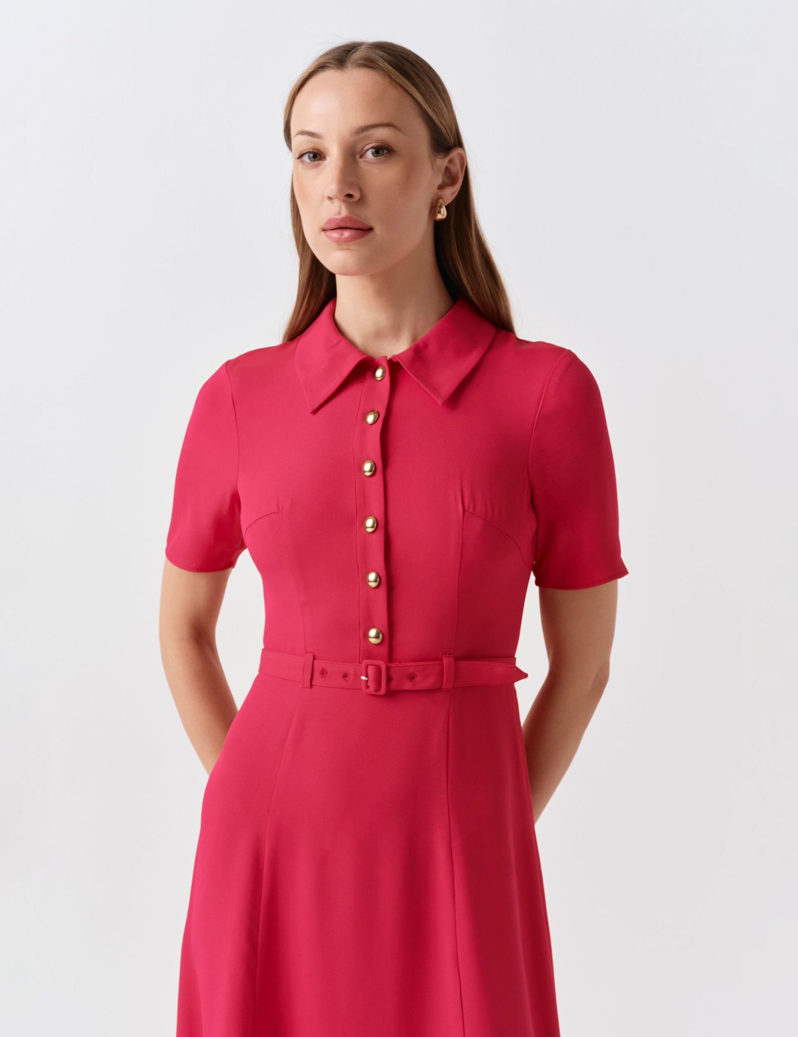 Collared Belted Midi Shirt Dress 5 of 6