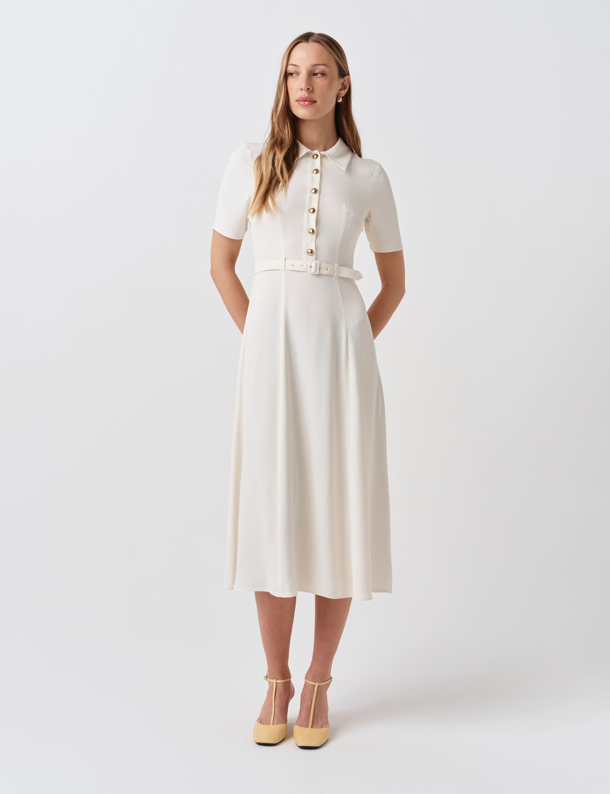 Collared Belted Midi Shirt Dress 2 of 6
