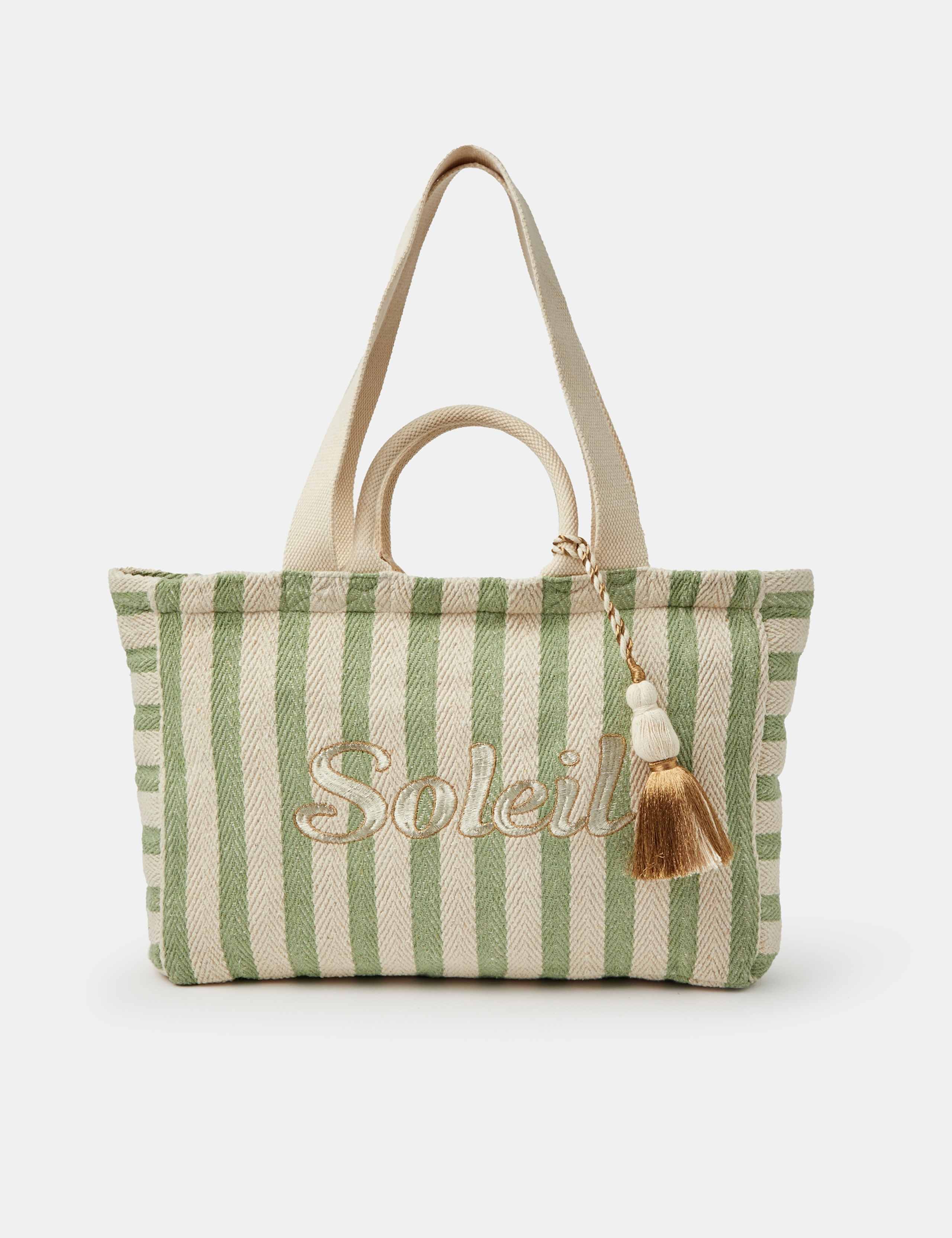 Slogan Striped Beach Tote Bag 2 of 5