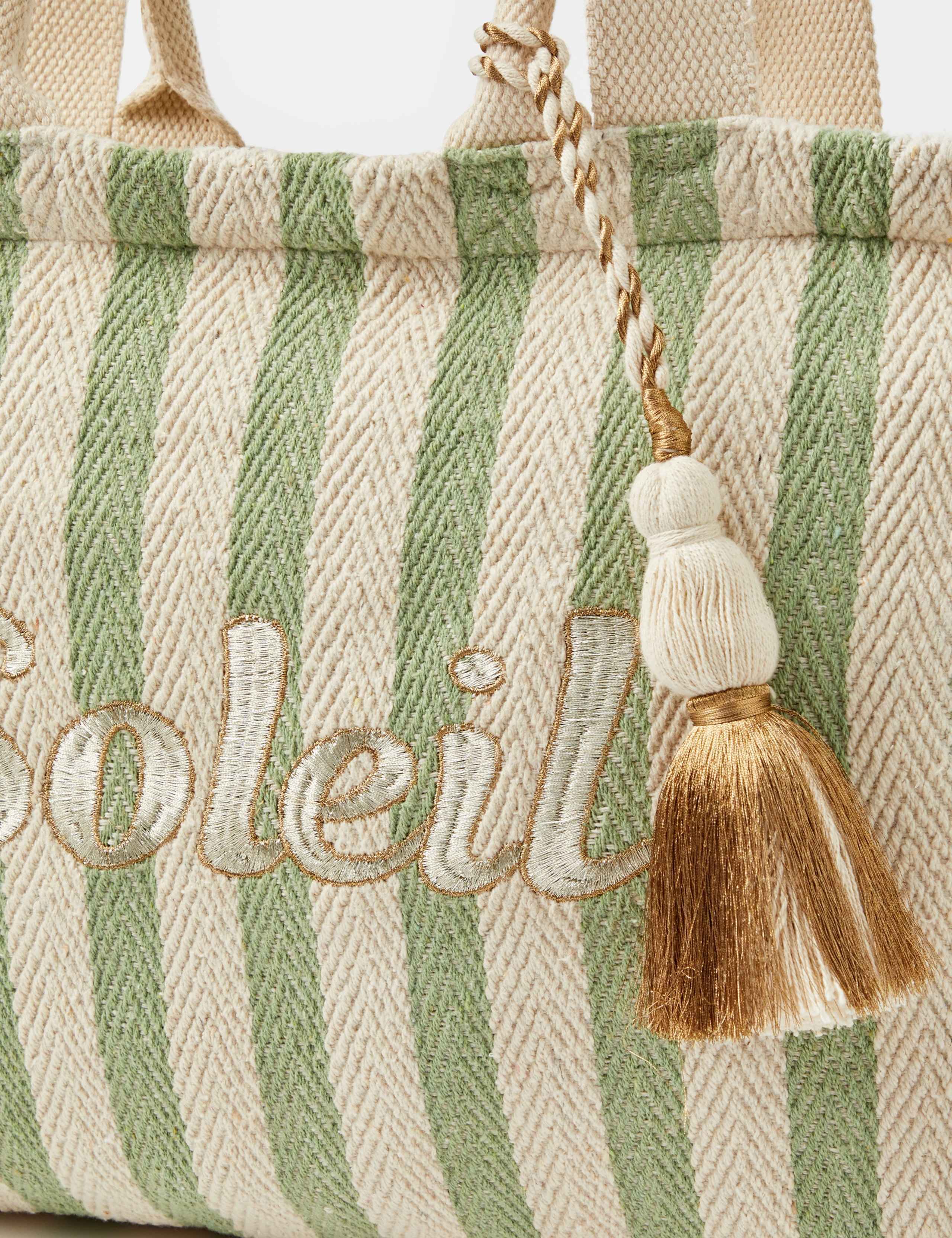 Slogan Striped Beach Tote Bag 4 of 5