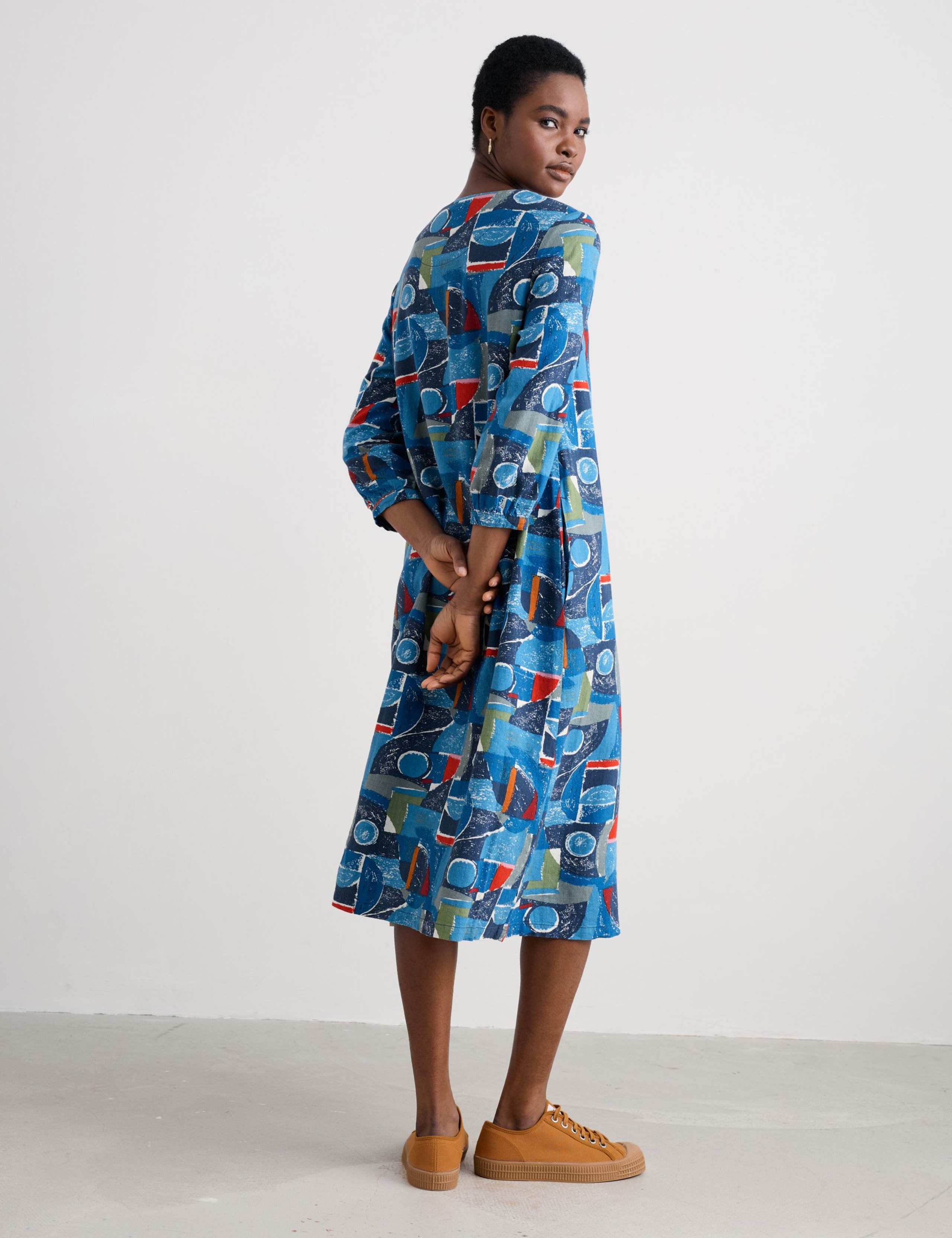 Linen Rich Geometric Midi Shift Dress 3 of 5