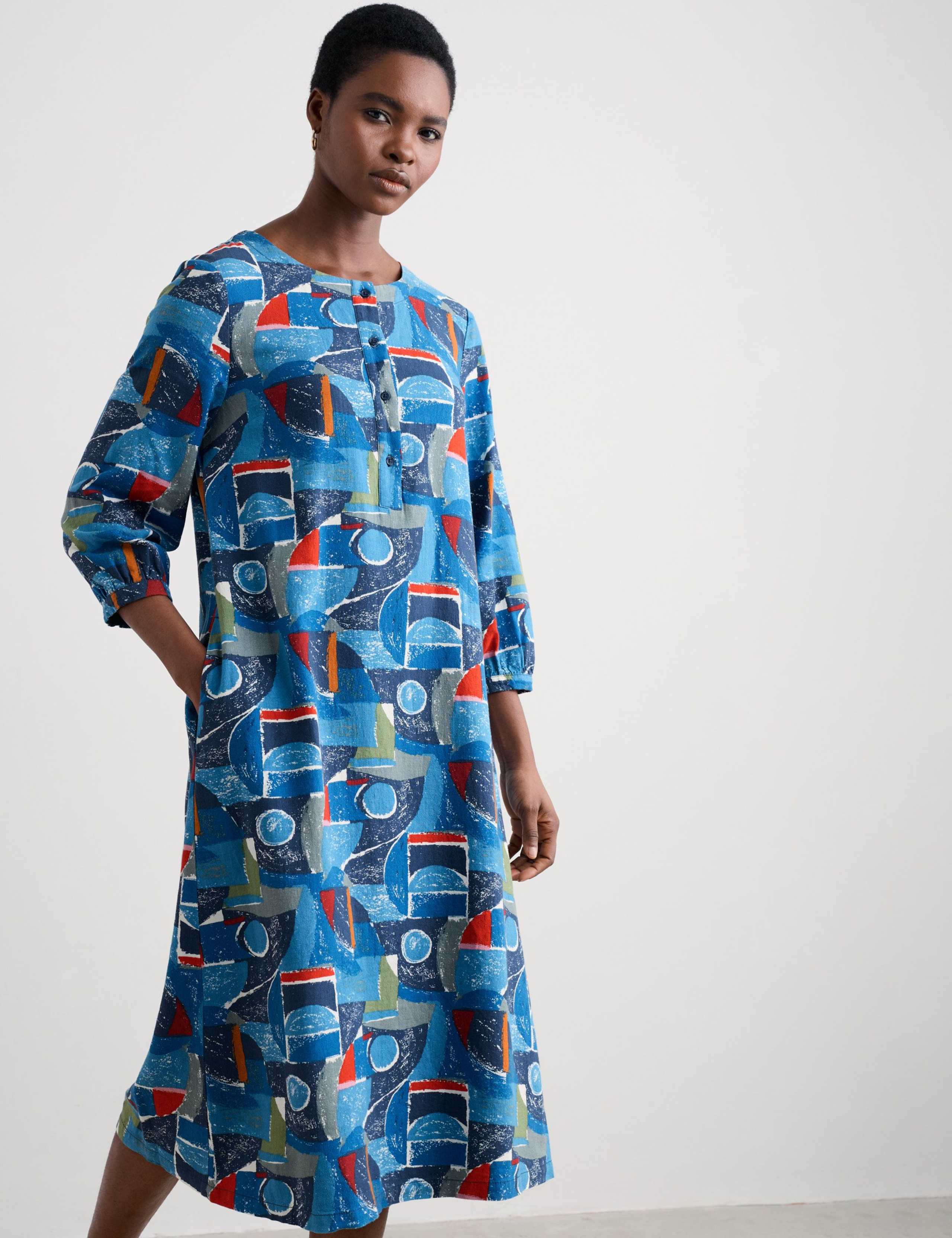 Cotton Rich Abstract Round Neck Dress 3 of 4