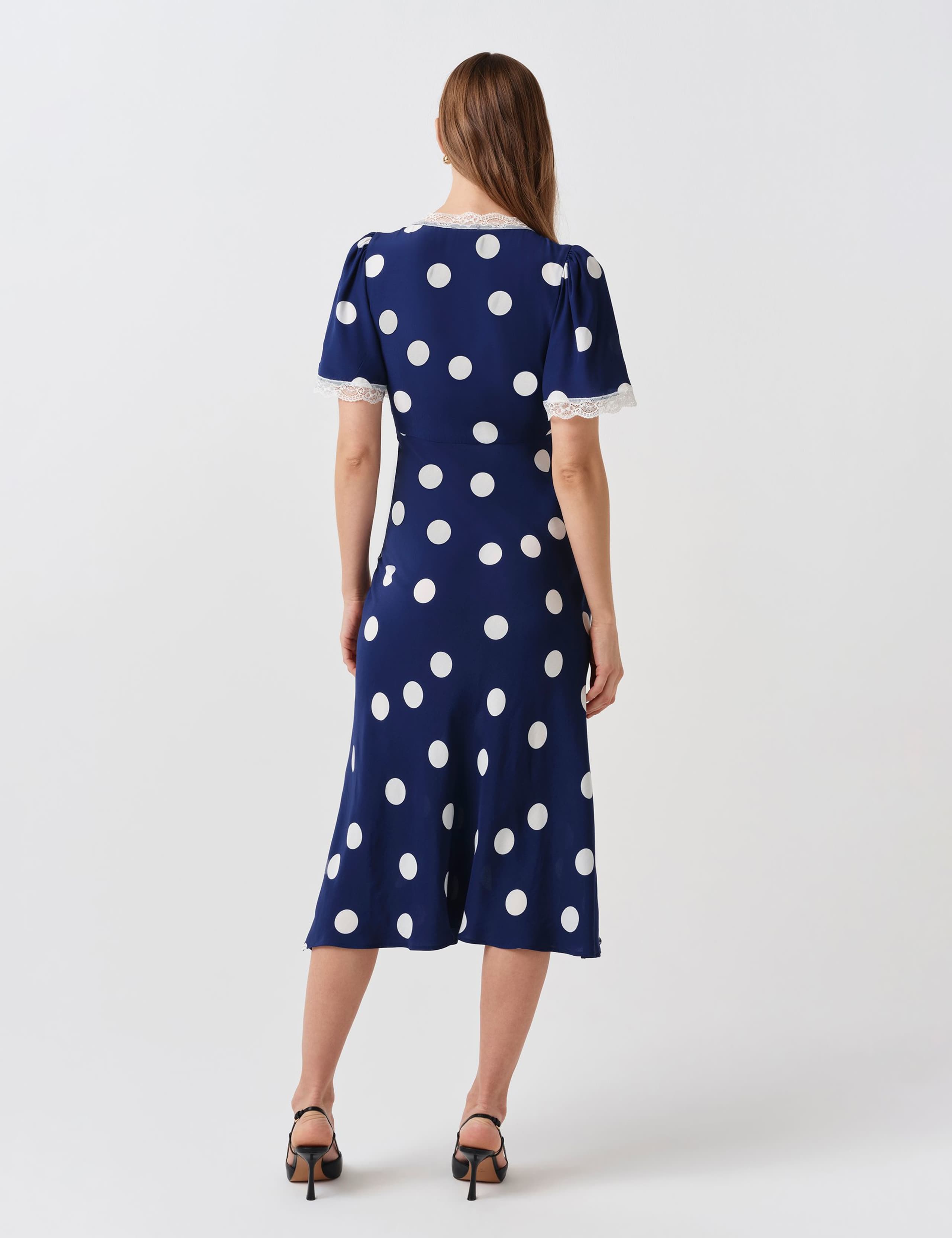 Crepe Spot Lace V-Neck Midi Tea Dress 5 of 6