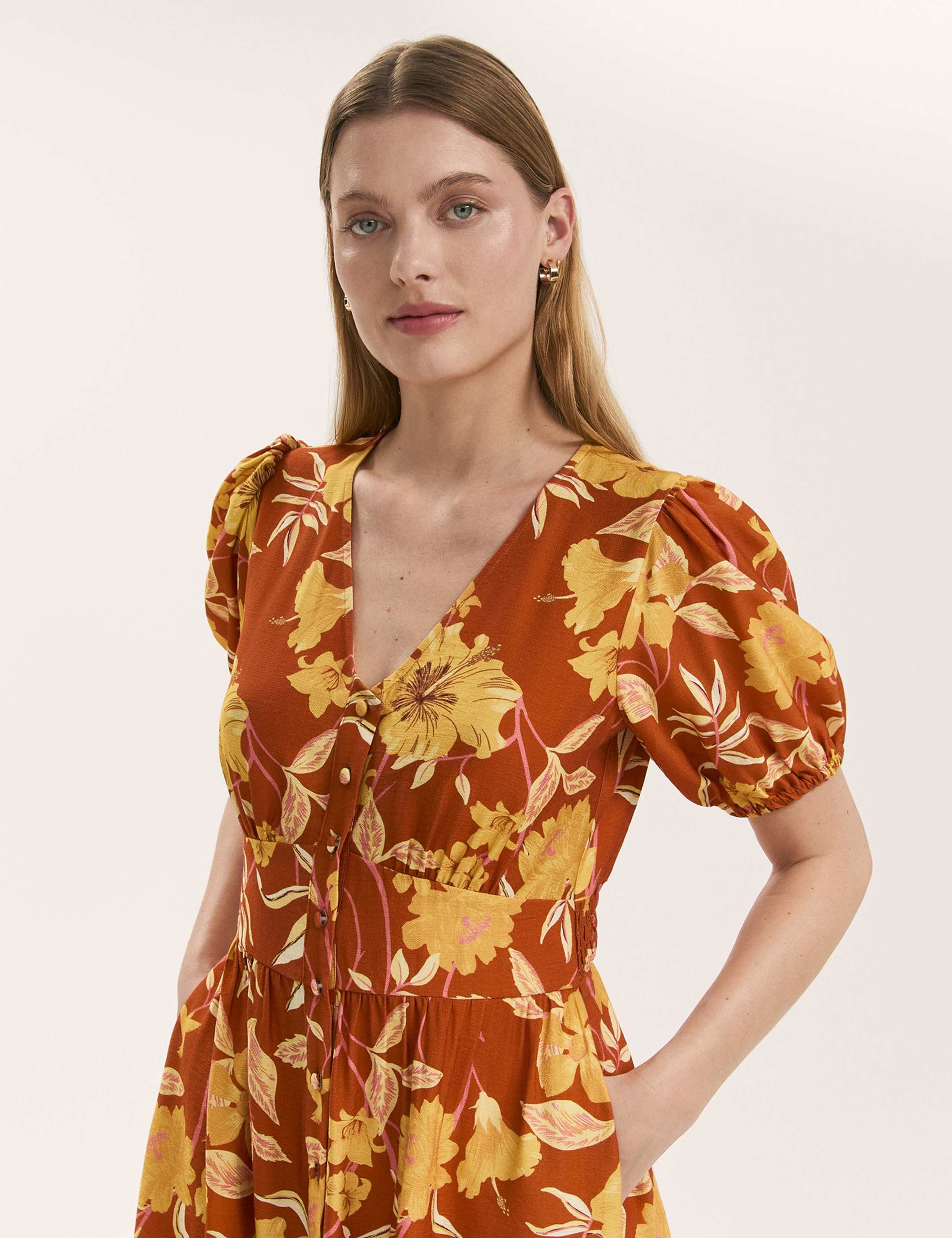 Floral V-Neck Midi Waisted Dress 2 of 4