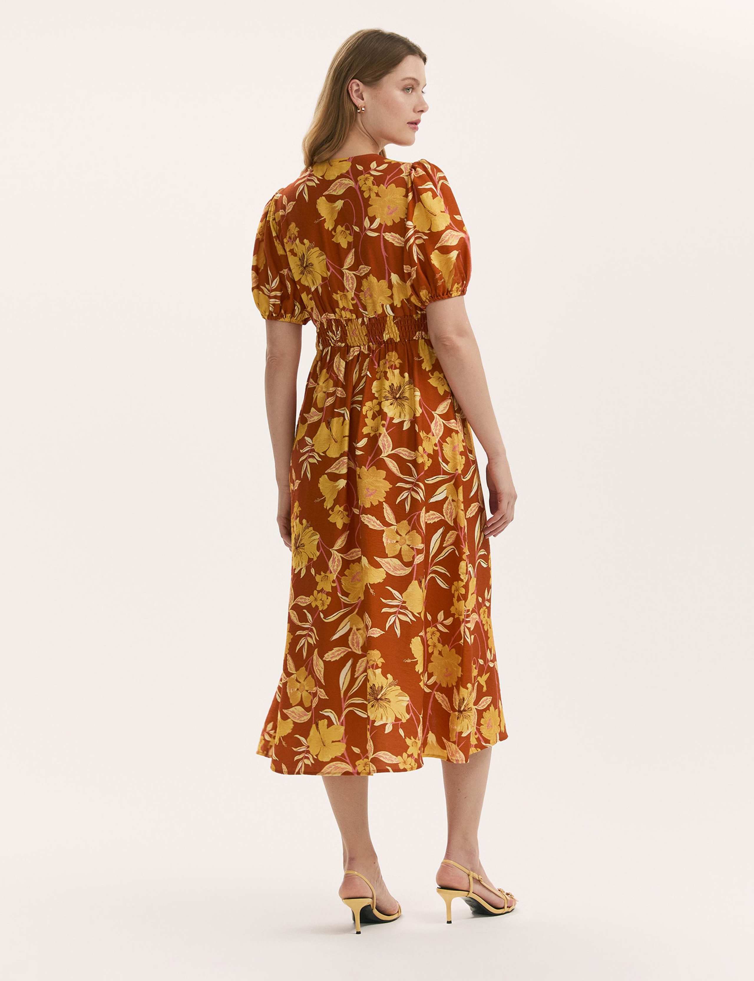 Floral V-Neck Midi Waisted Dress 4 of 4