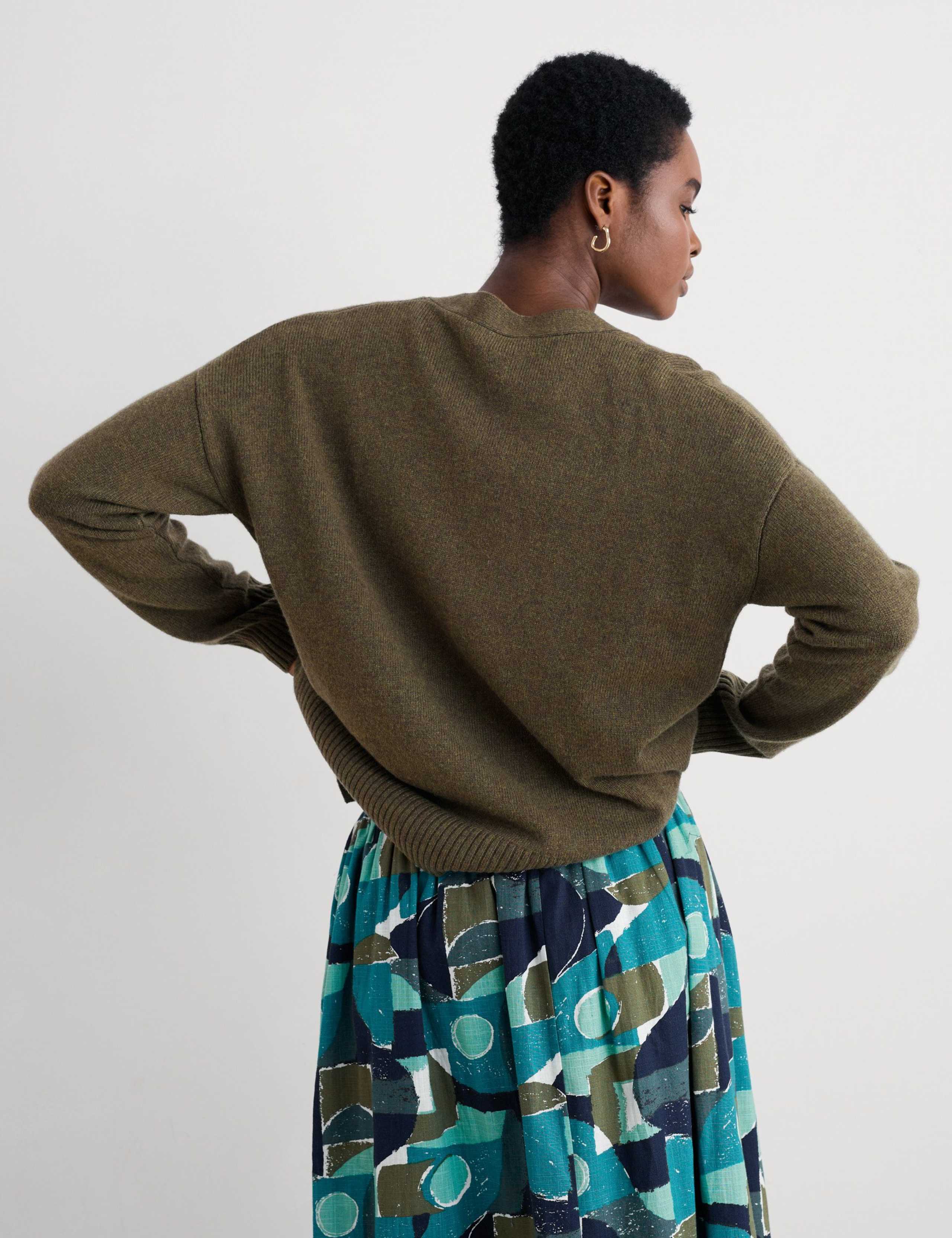 Merino Wool Rich V-Neck Relaxed Cardigan 3 of 5