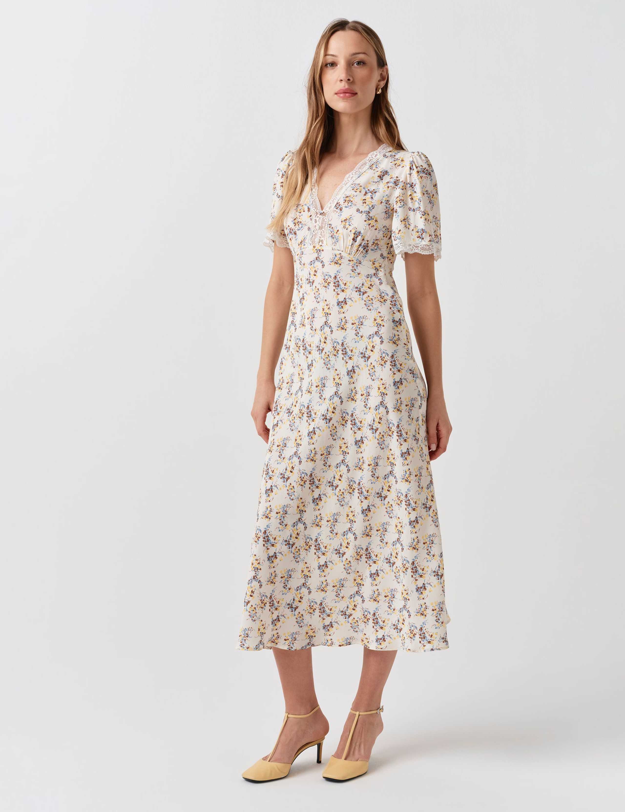Crepe Floral Lace Midi Tea Dress 2 of 5