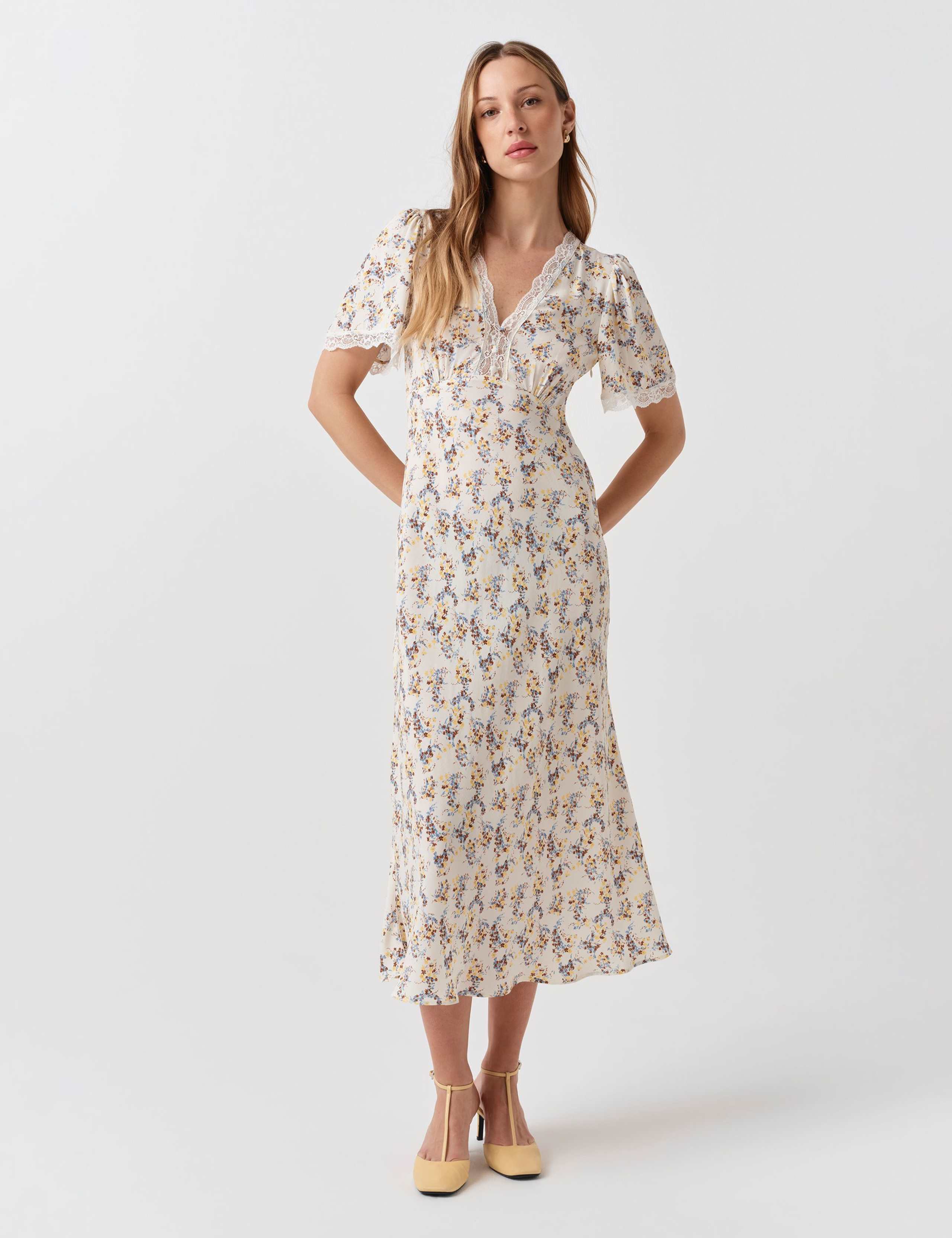 Crepe Floral Lace Midi Tea Dress 3 of 5