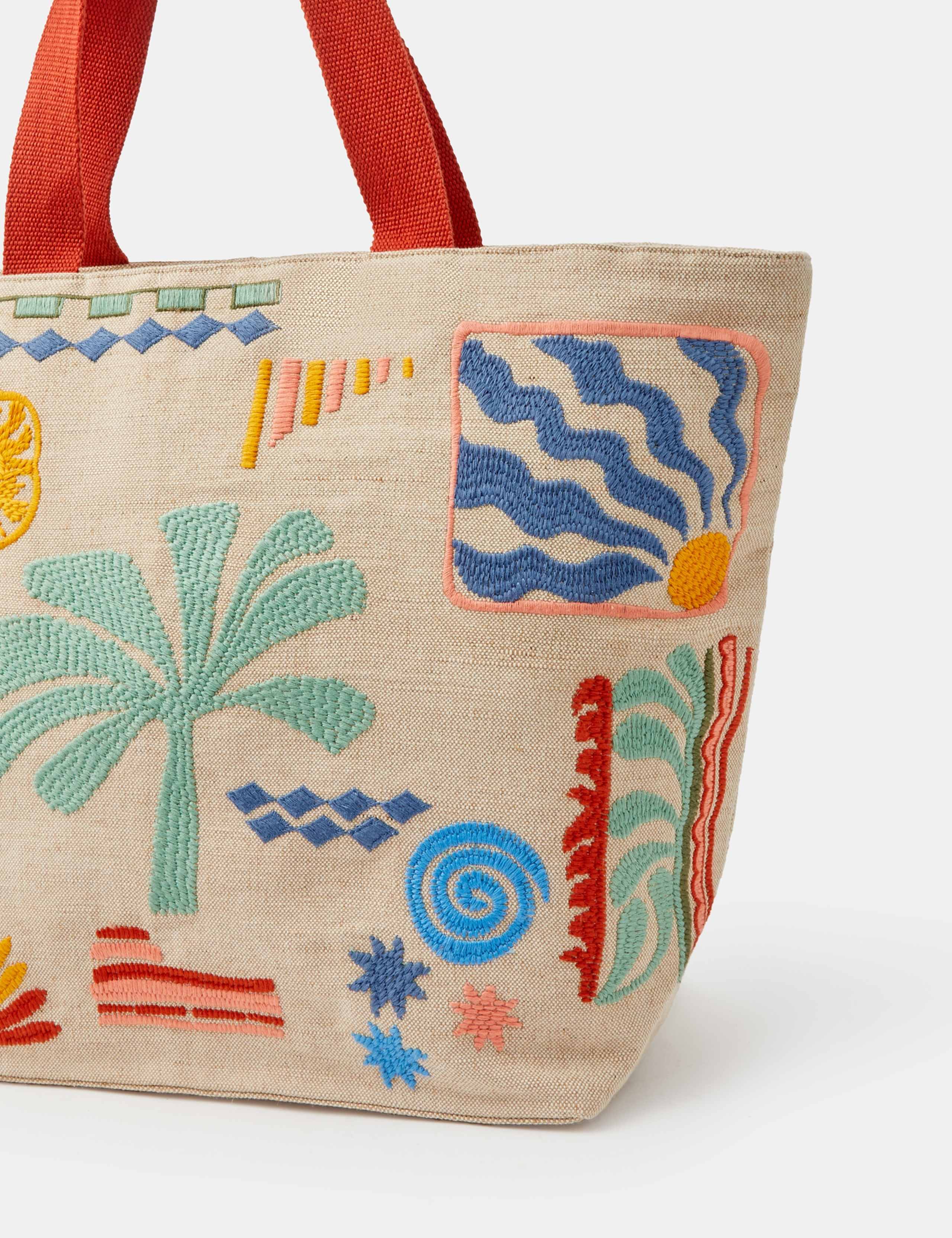 Jute Palm Embroidered Beach Tote Bag 3 of 4