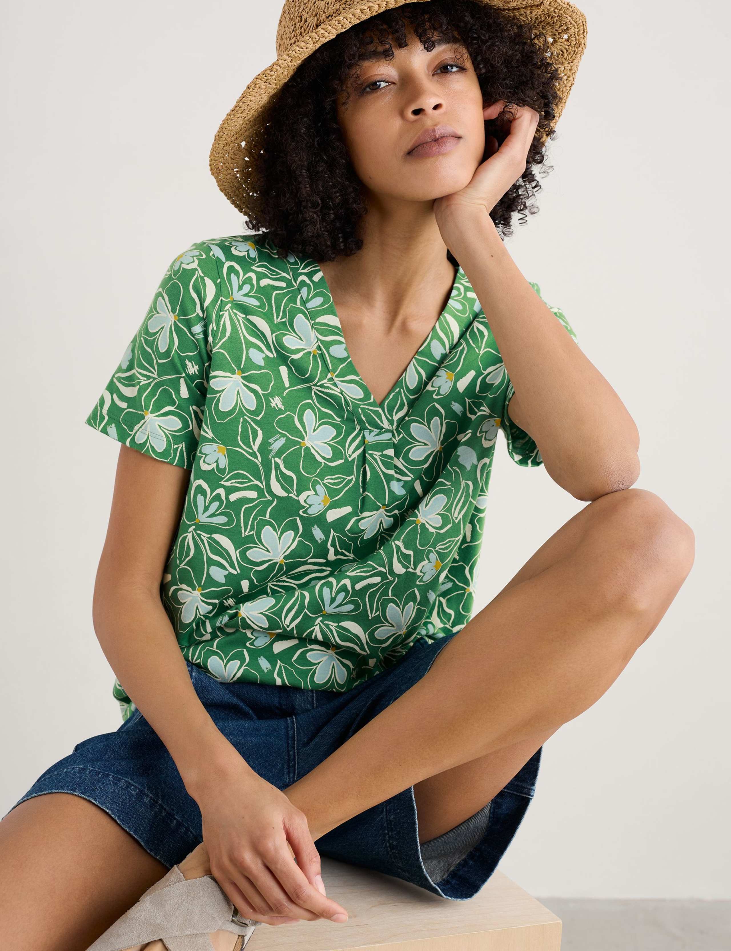 Cotton Modal Blend Floral V-Neck Top 3 of 4