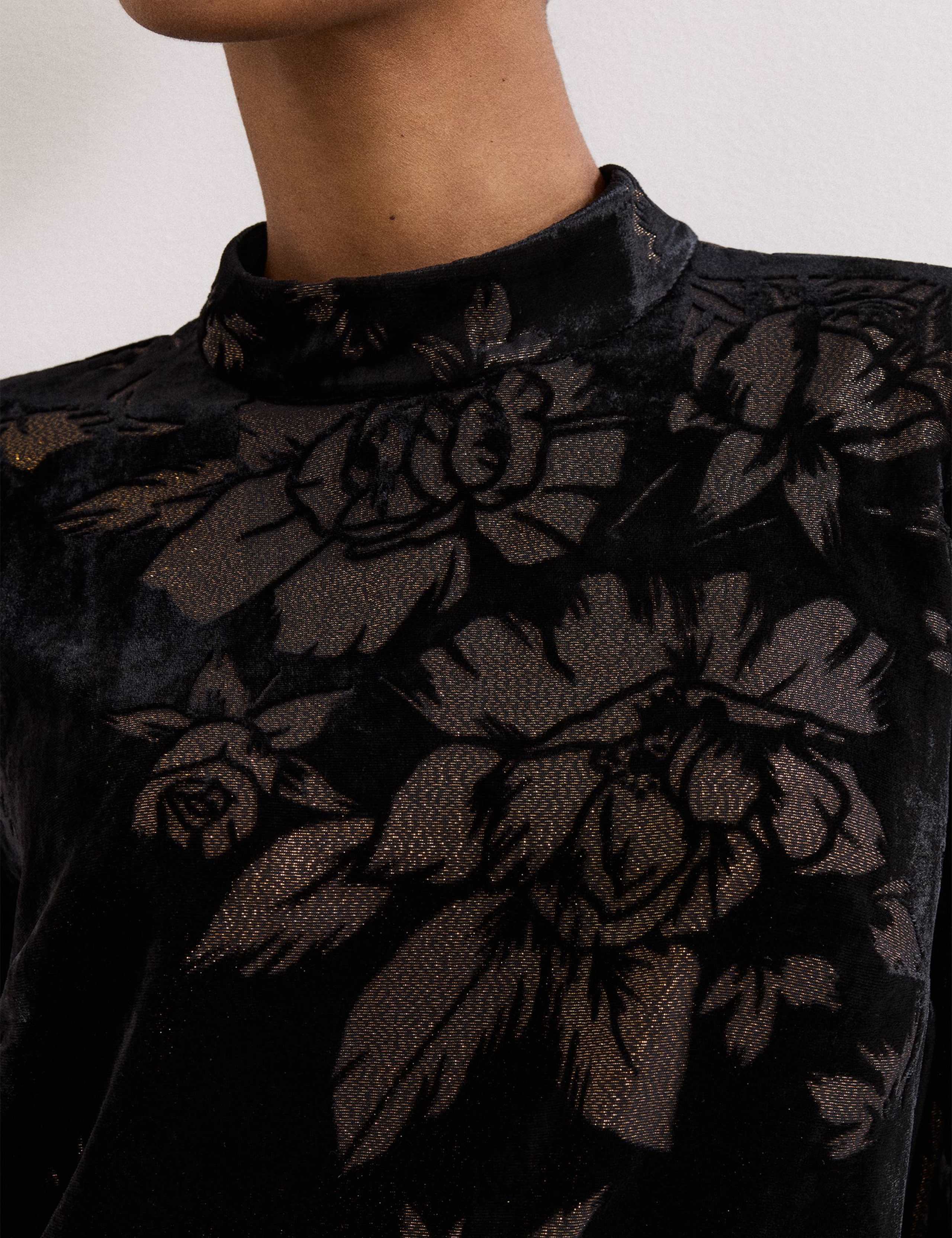 Velvet Floral Jacquard High Neck Shift Dress 7 of 8