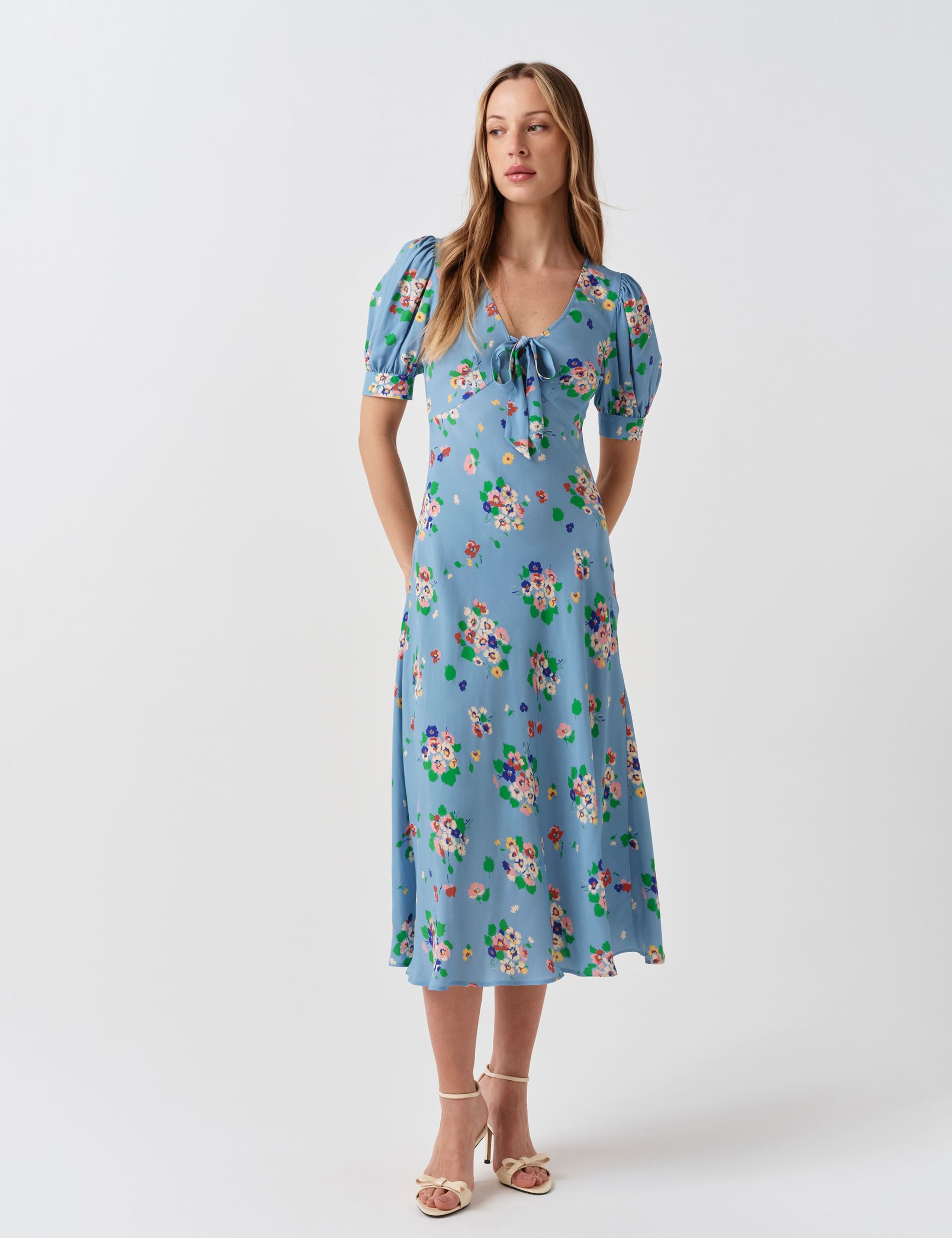 Crepe Floral V-Neck Midi Tea Dress 2 of 6
