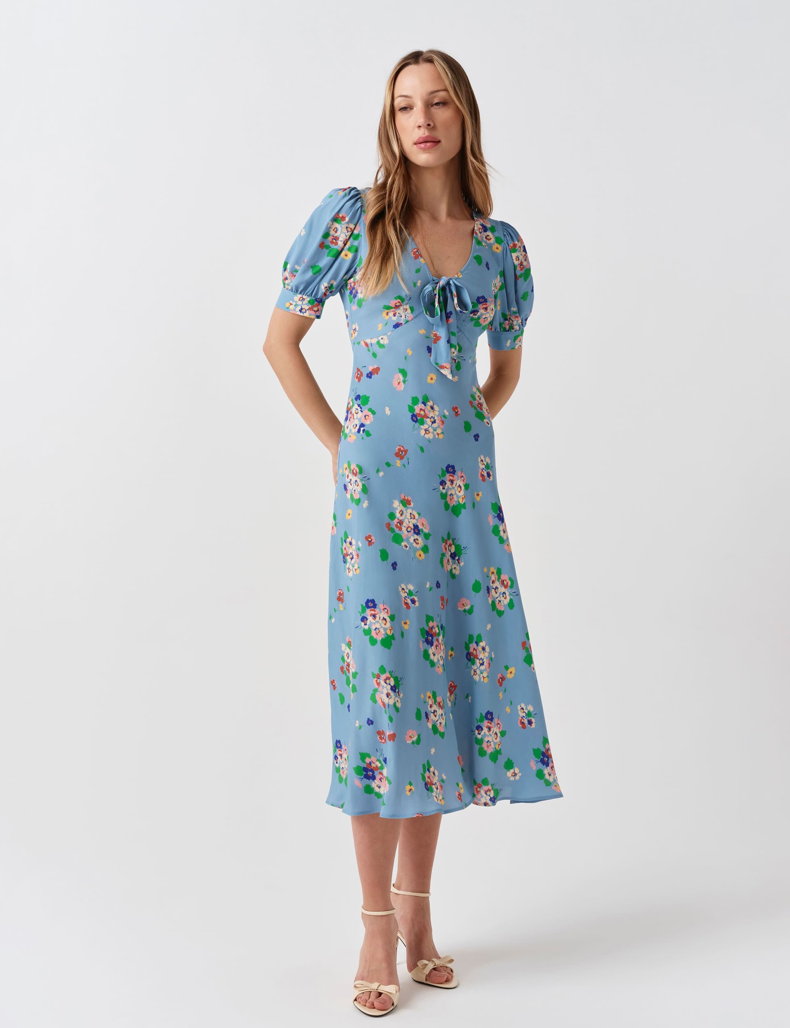 Crepe Floral V-Neck Midi Tea Dress 3 of 6