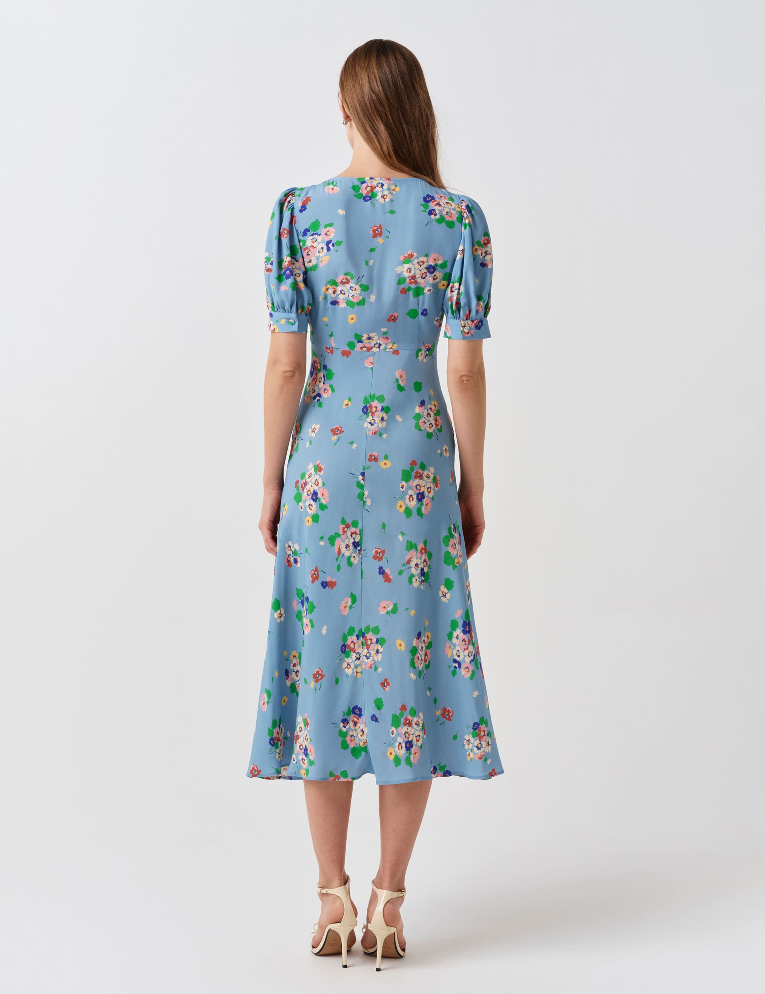 Crepe Floral V-Neck Midi Tea Dress 4 of 6