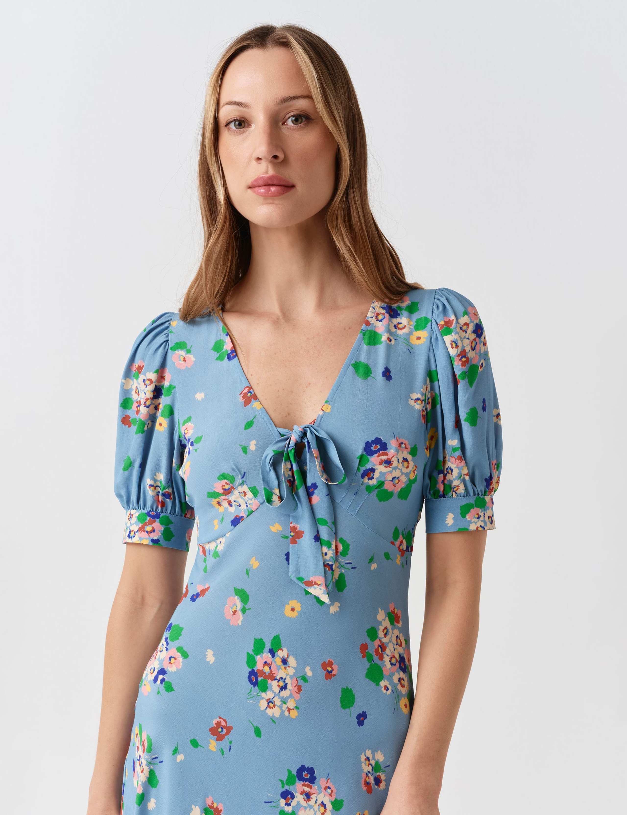 Crepe Floral V-Neck Midi Tea Dress 5 of 6