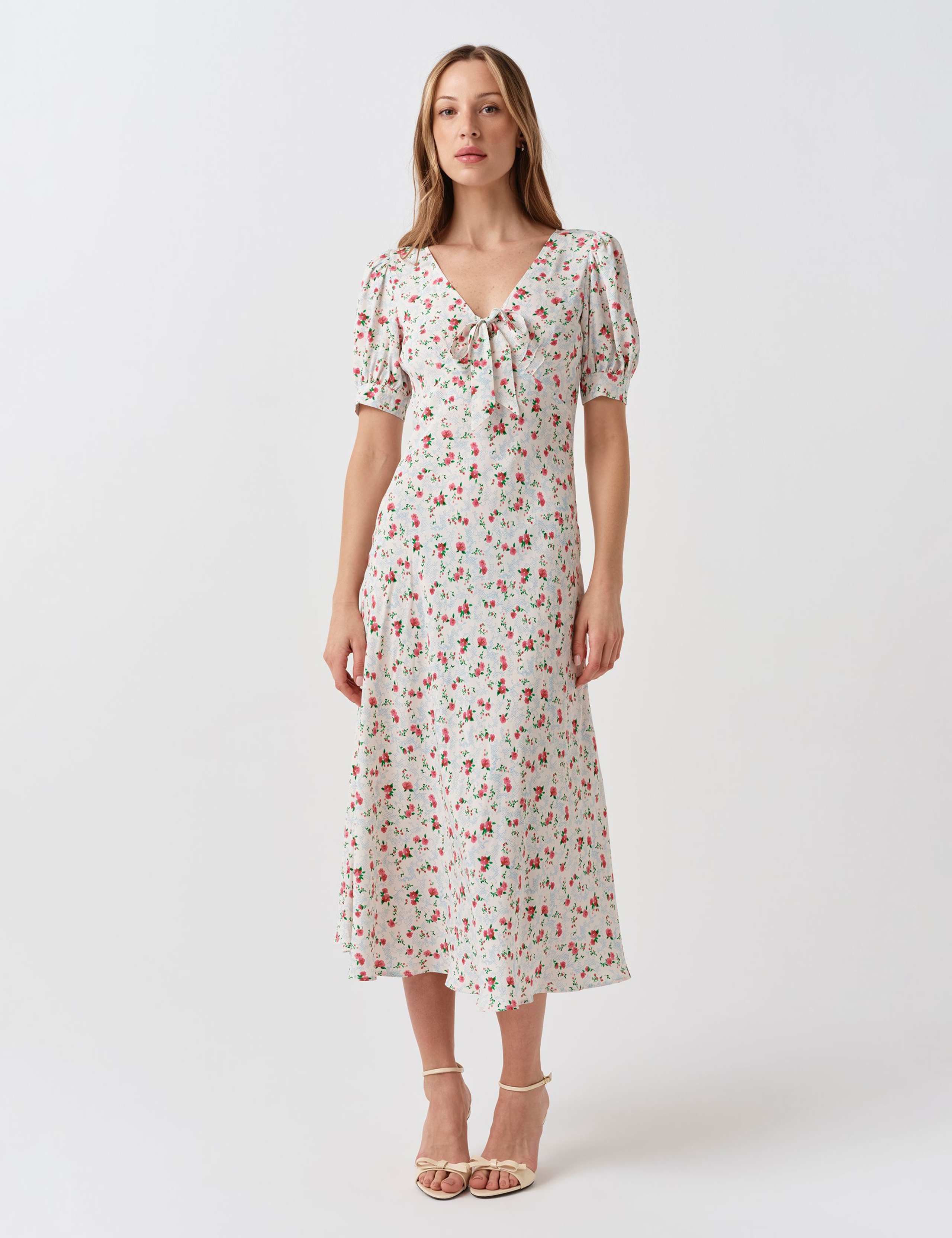 Crepe Floral V-Neck Midi Tea Dress 3 of 6