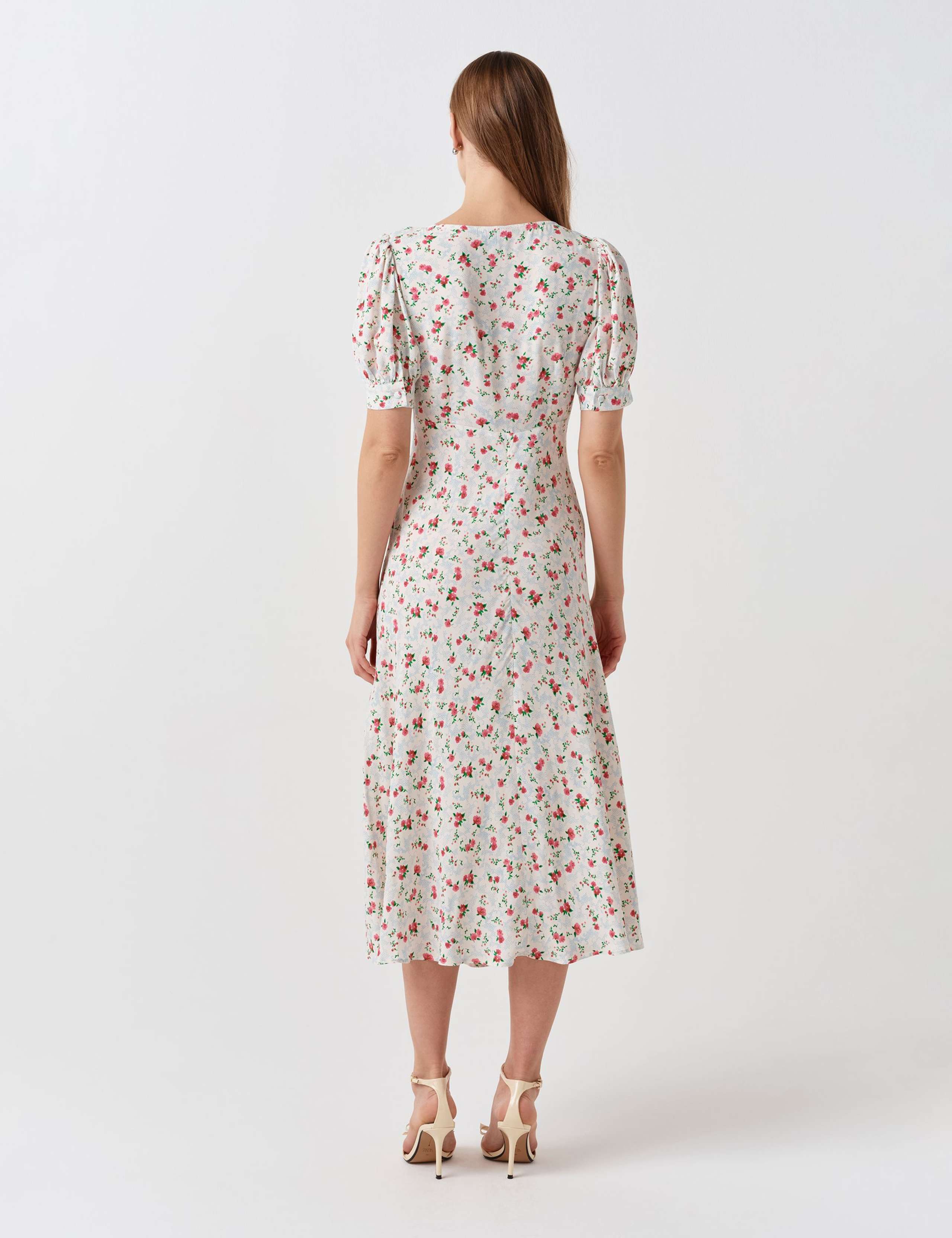 Crepe Floral V-Neck Midi Tea Dress 4 of 6
