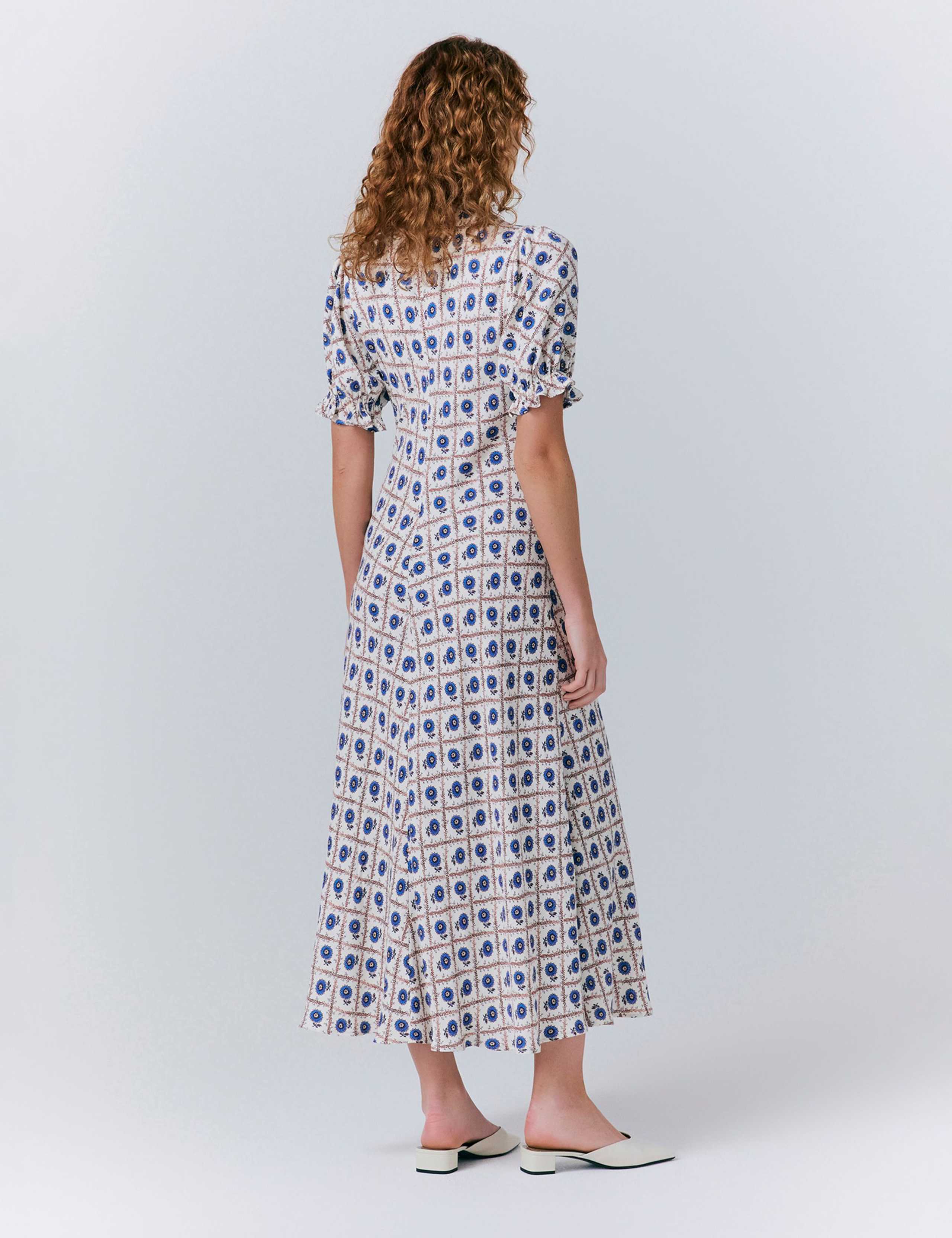 Crepe Floral Tie Neck Midi Smock Dress 2 of 5