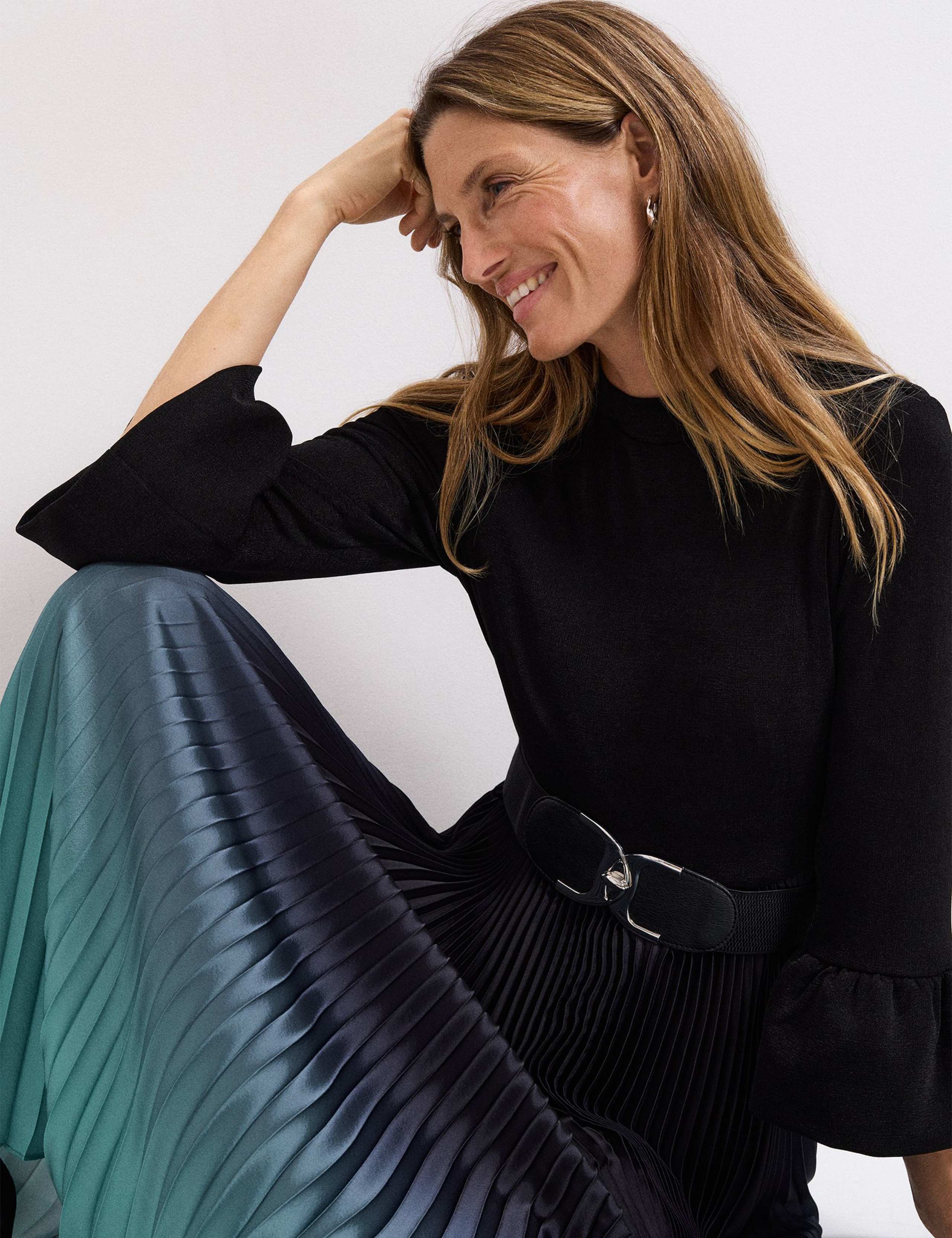 Ombre Pleated Belted Midi Skater Dress 5 of 8