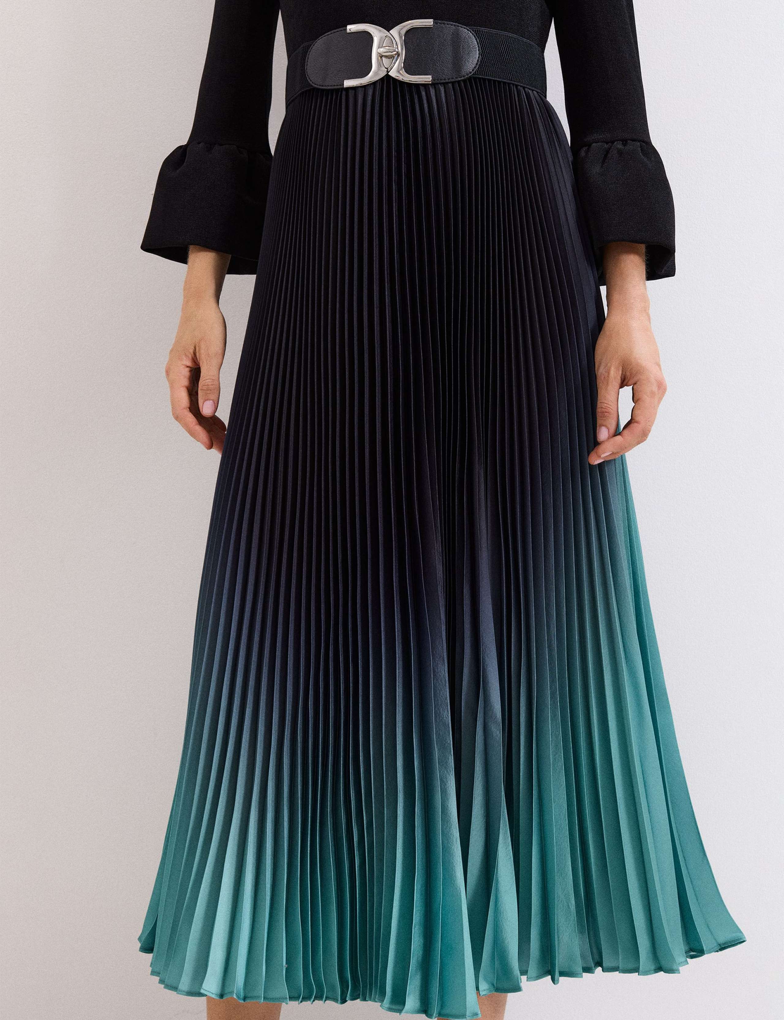 Ombre Pleated Belted Midi Skater Dress 7 of 8