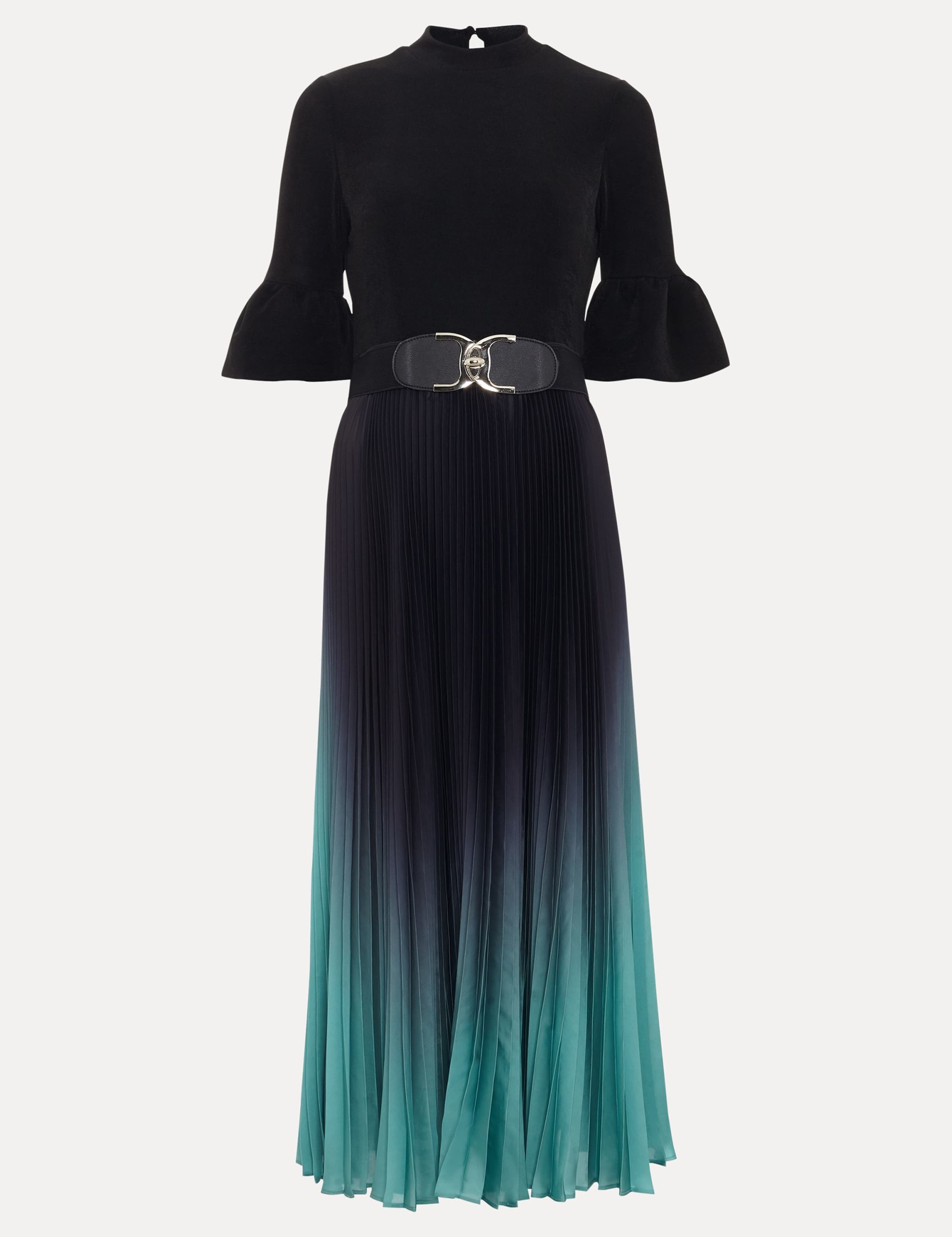 Ombre Pleated Belted Midi Skater Dress 2 of 8