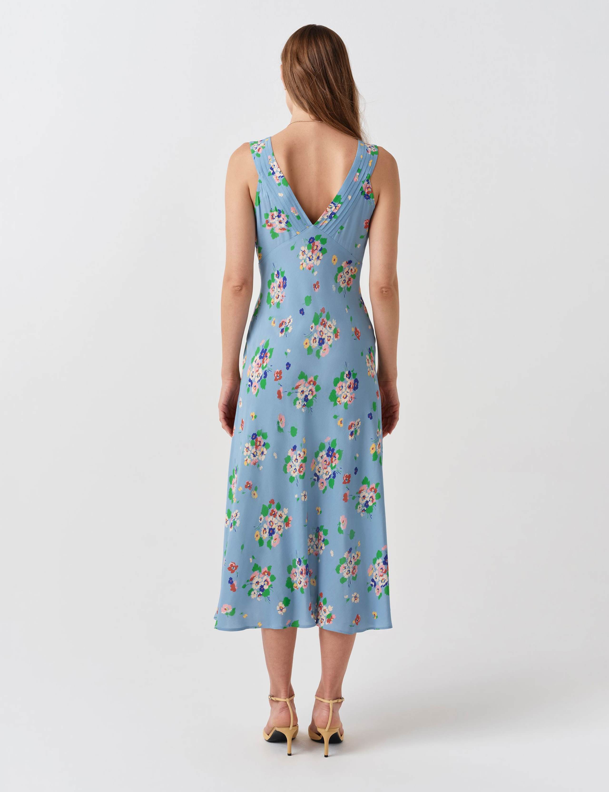 Crepe Floral V-Neck Pintuck Midi Tea Dress 4 of 6