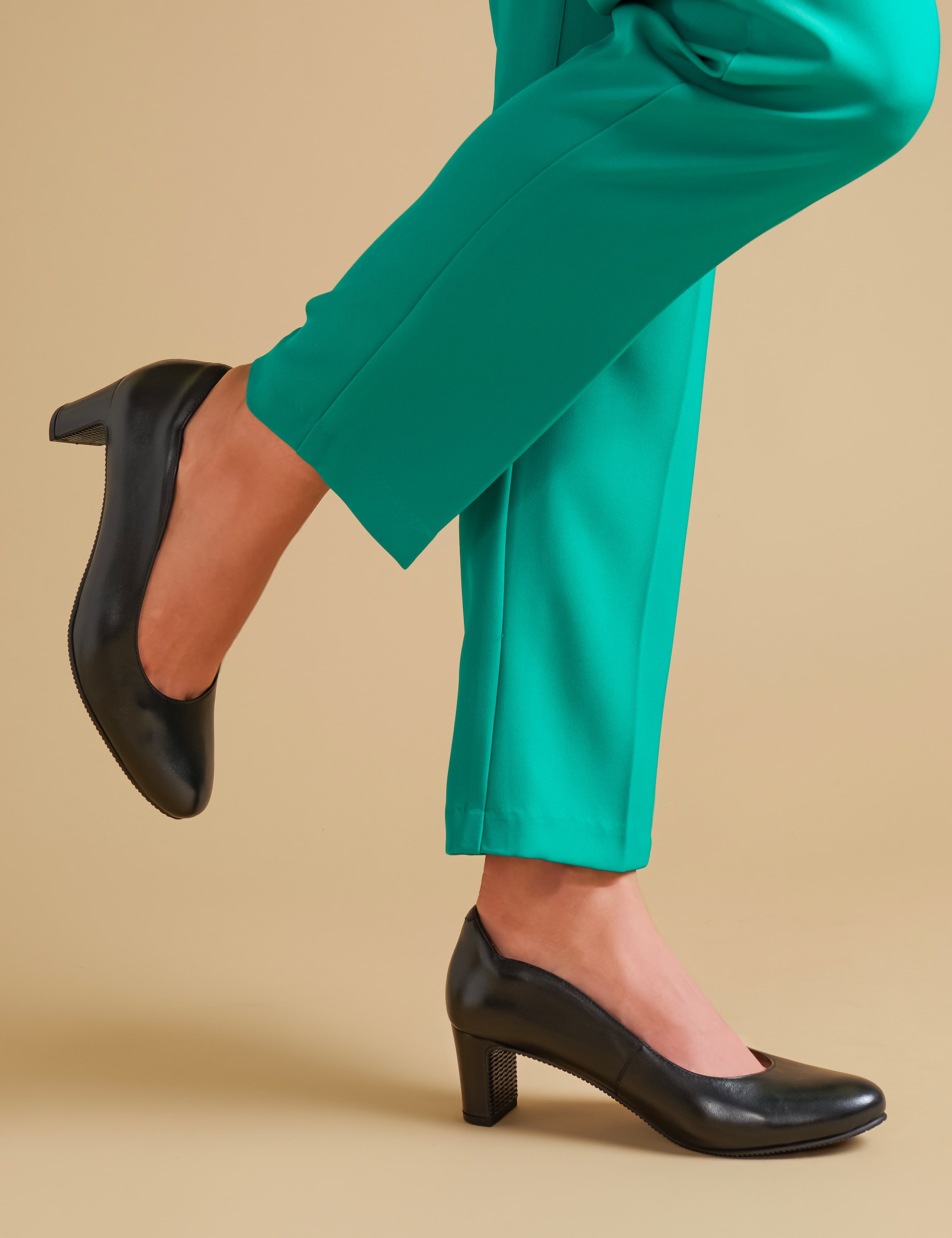 Wide Fit Leather Block Heel Court Shoes 1 of 7