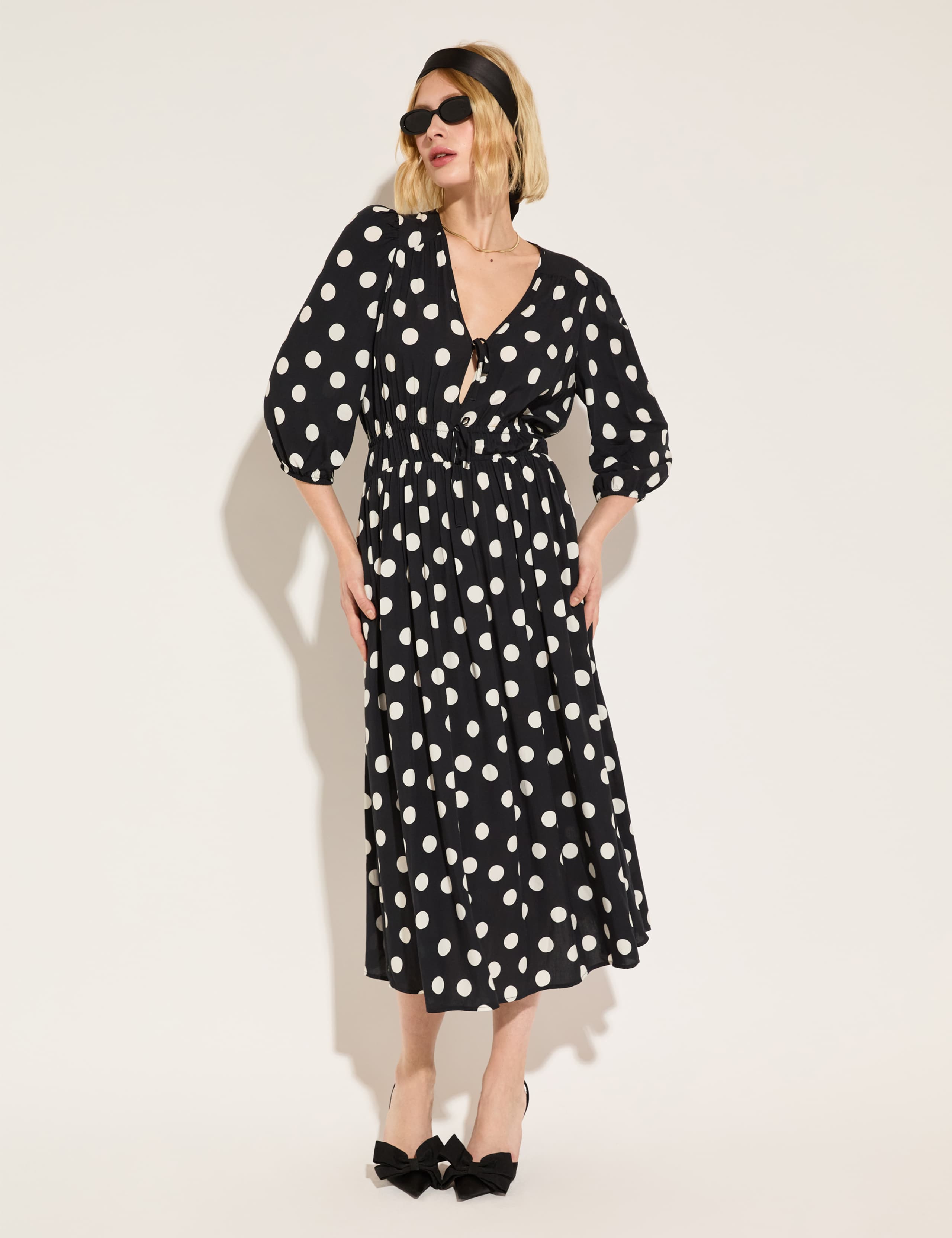 Spot Print V-Neck Midi Skater Dress 3 of 5