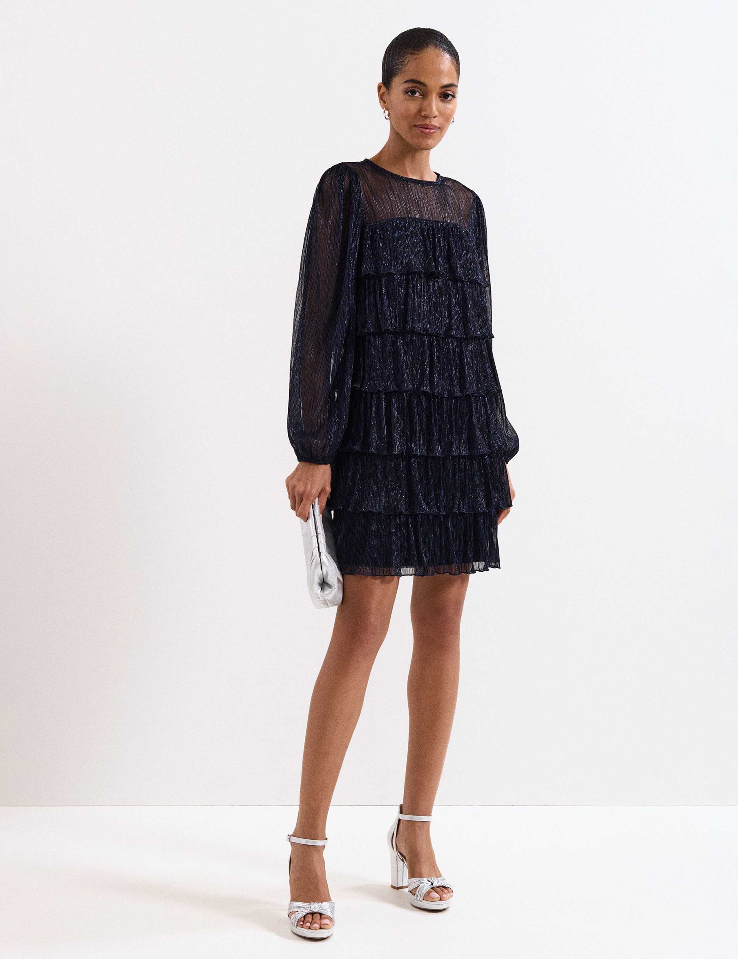 Sparkly Blouson Sleeve Mini Tiered Dress 3 of 6