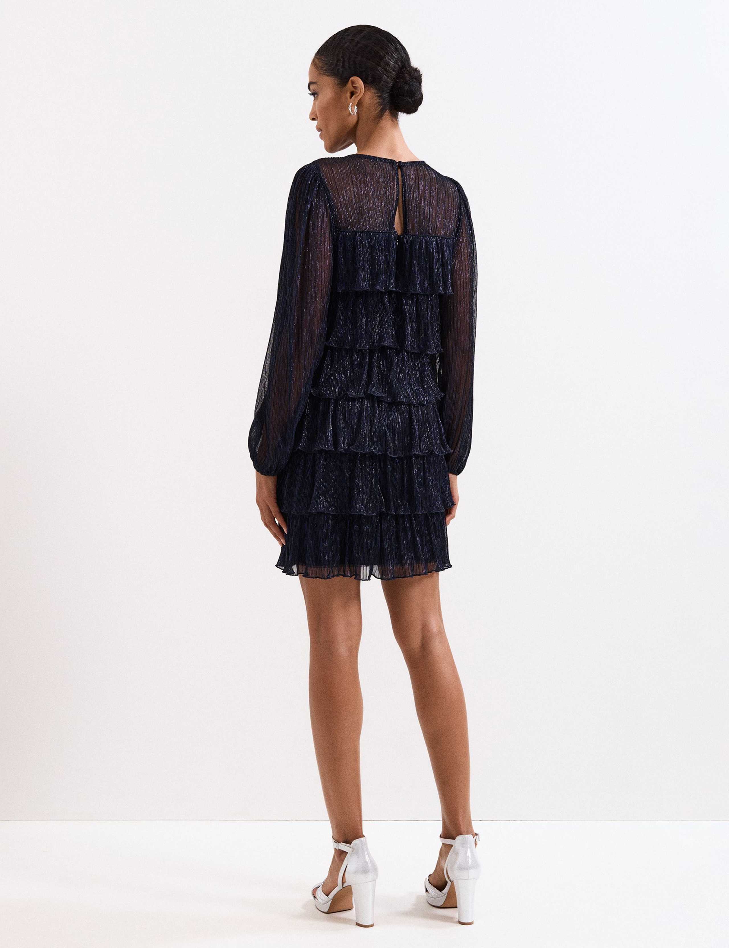 Sparkly Blouson Sleeve Mini Tiered Dress 4 of 6