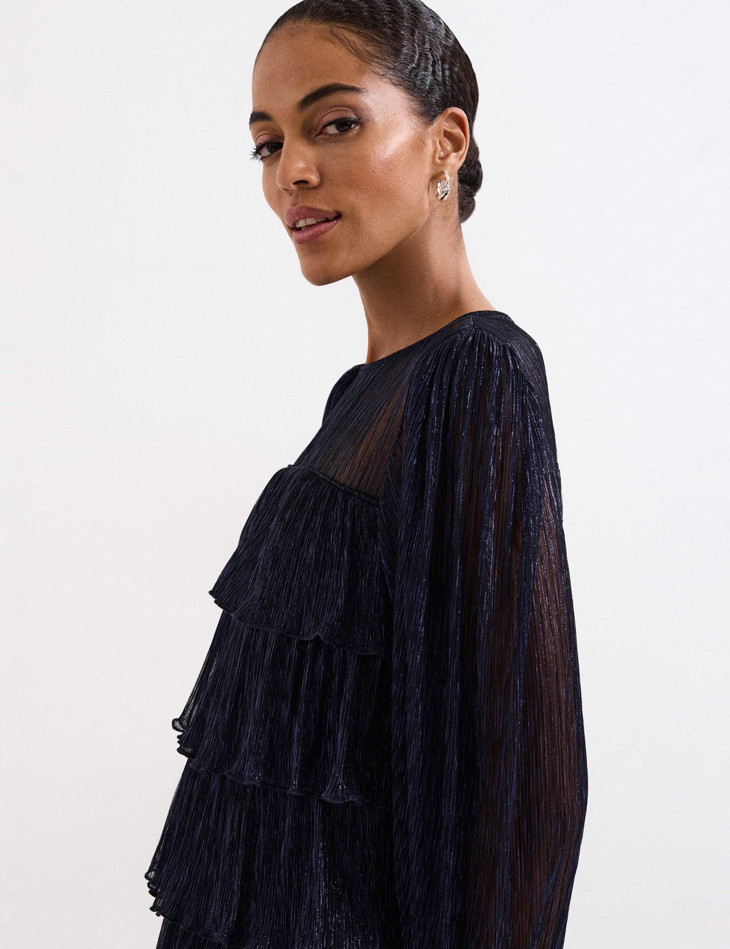 Sparkly Blouson Sleeve Mini Tiered Dress 5 of 6