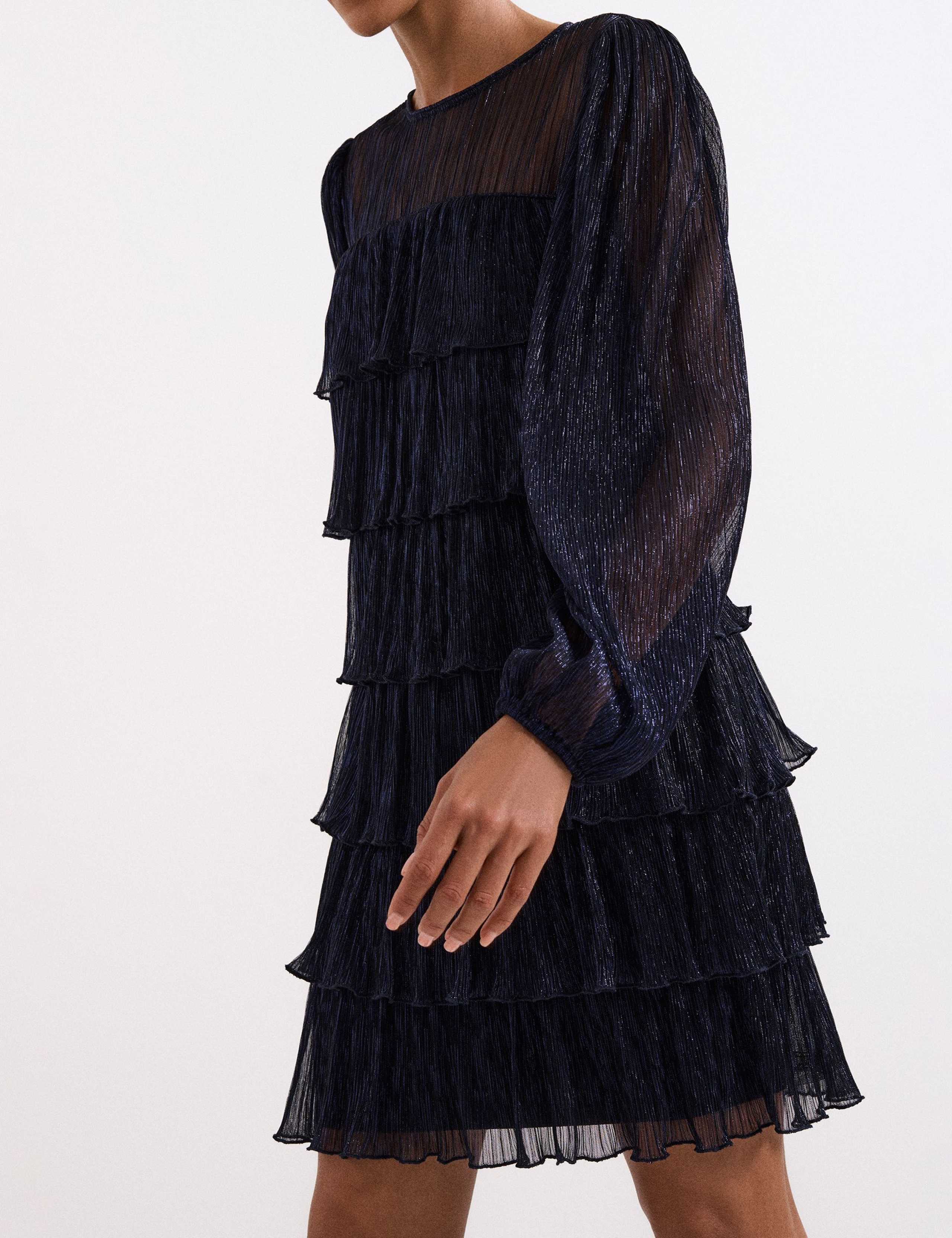 Sparkly Blouson Sleeve Mini Tiered Dress 6 of 6