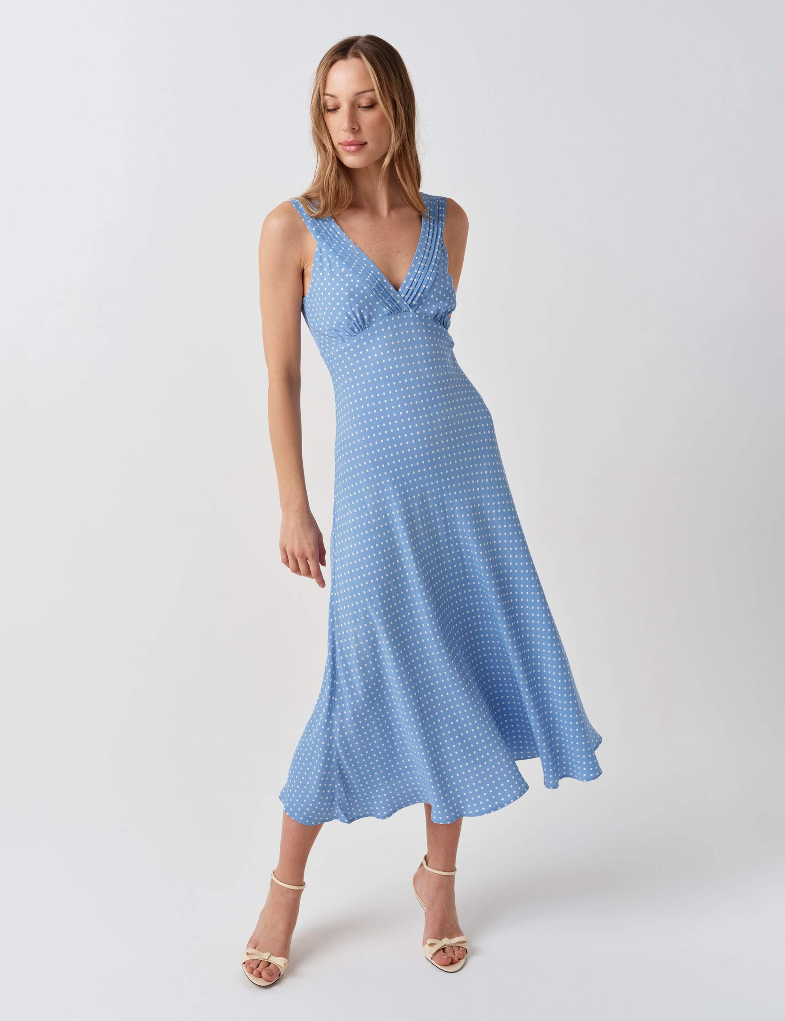 Crepe Polka Dot V-Neck Midi Tea Dress 3 of 6