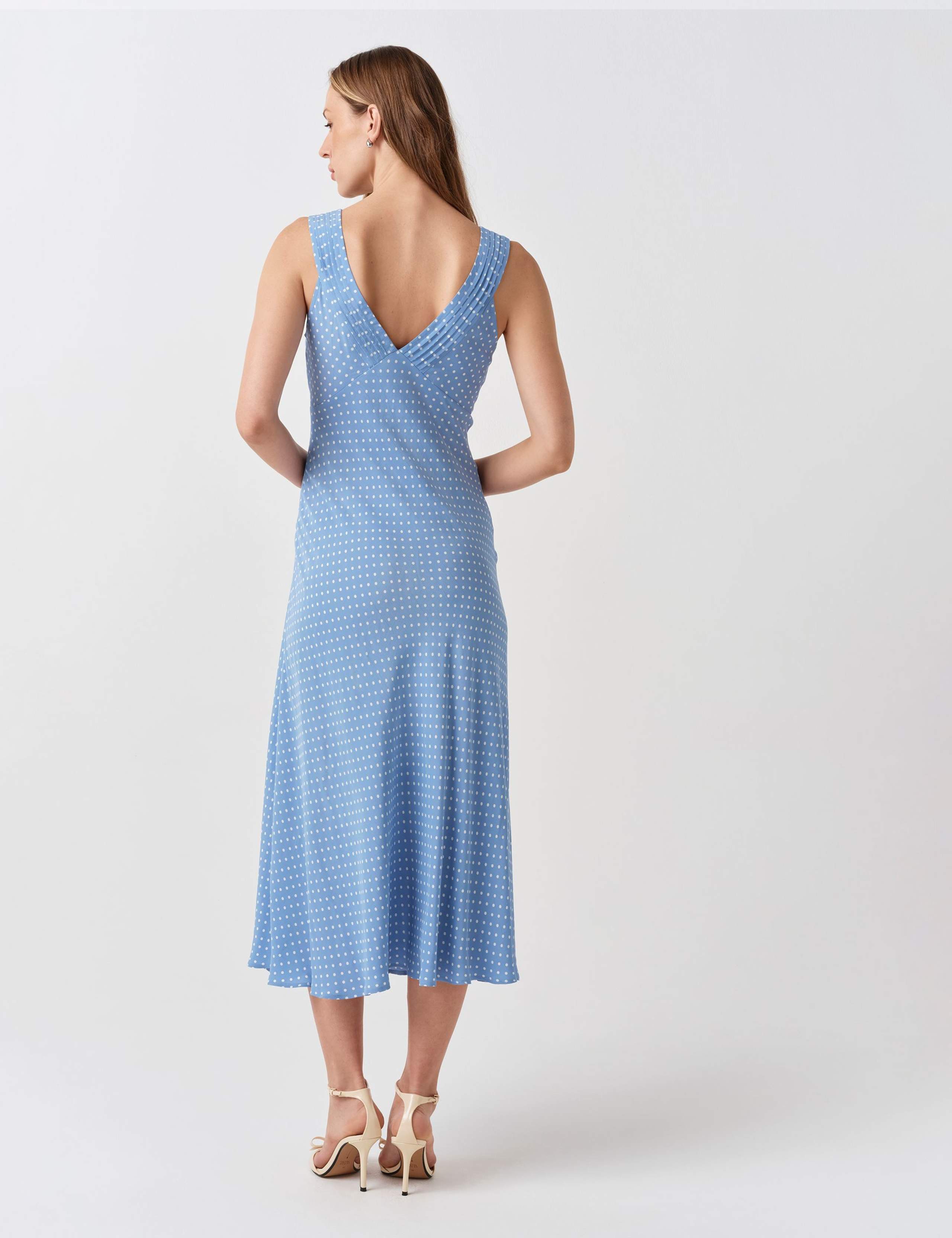 Crepe Polka Dot V-Neck Midi Tea Dress 4 of 6