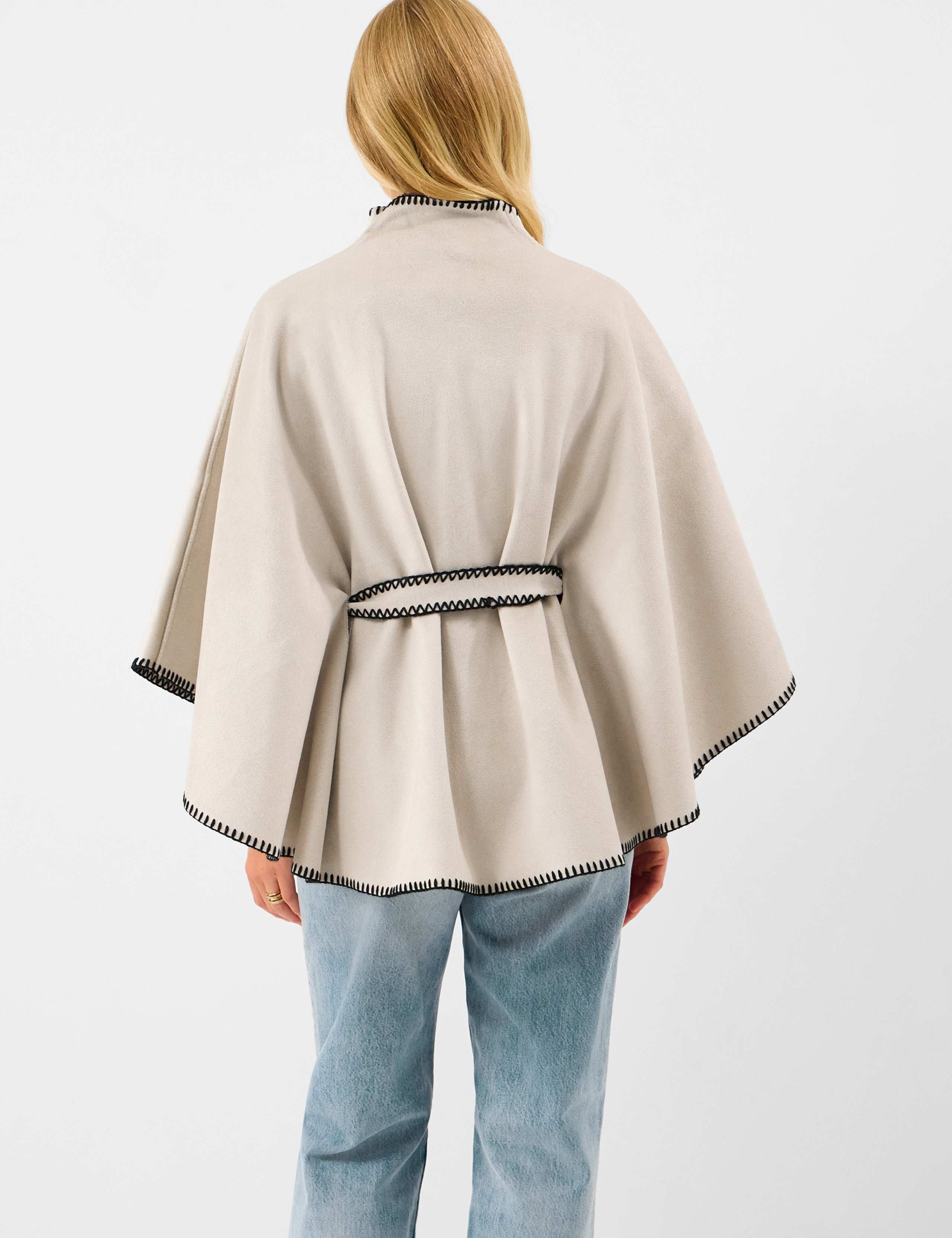 Contrast Trim Belted Poncho 4 of 5