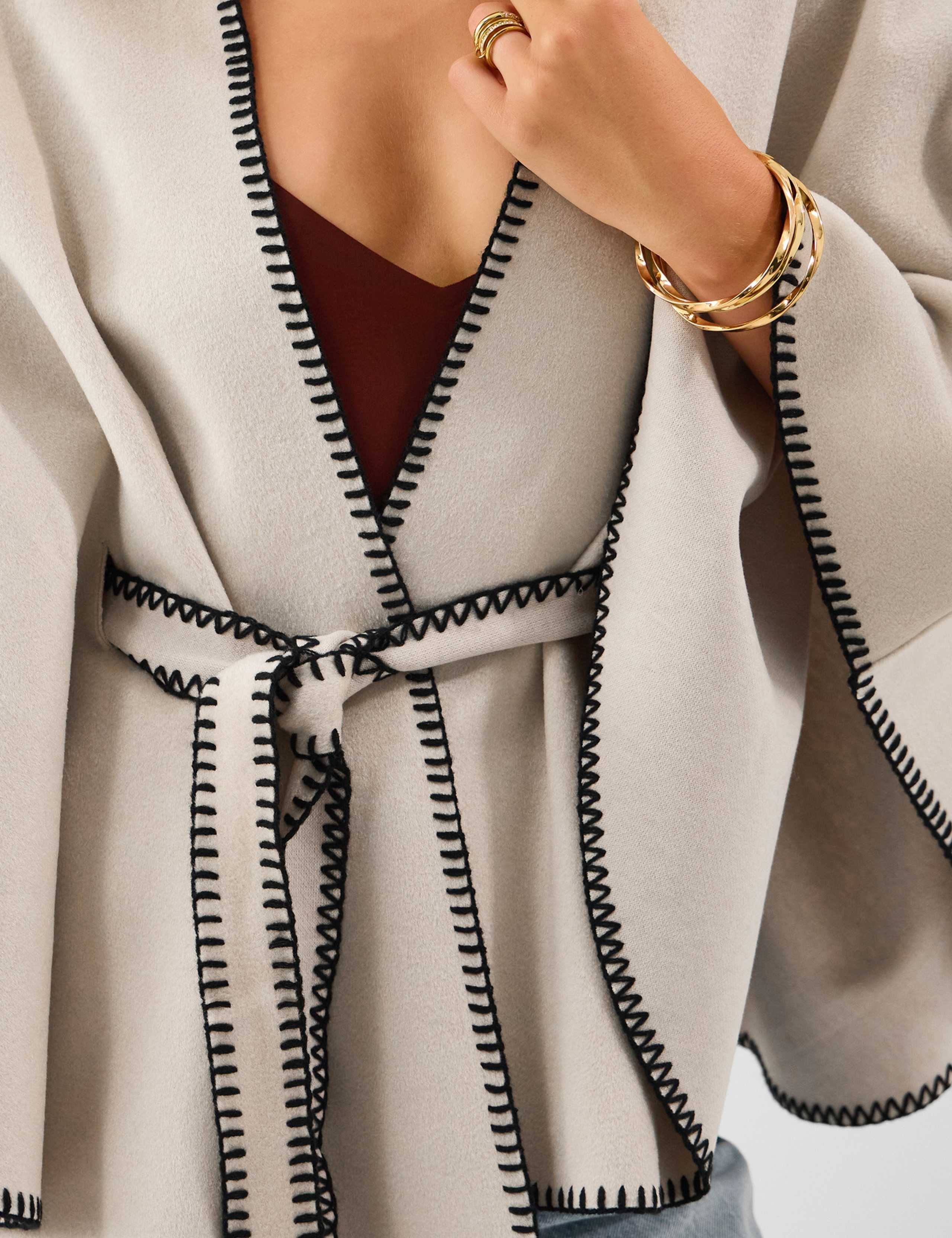 Contrast Trim Belted Poncho 5 of 5