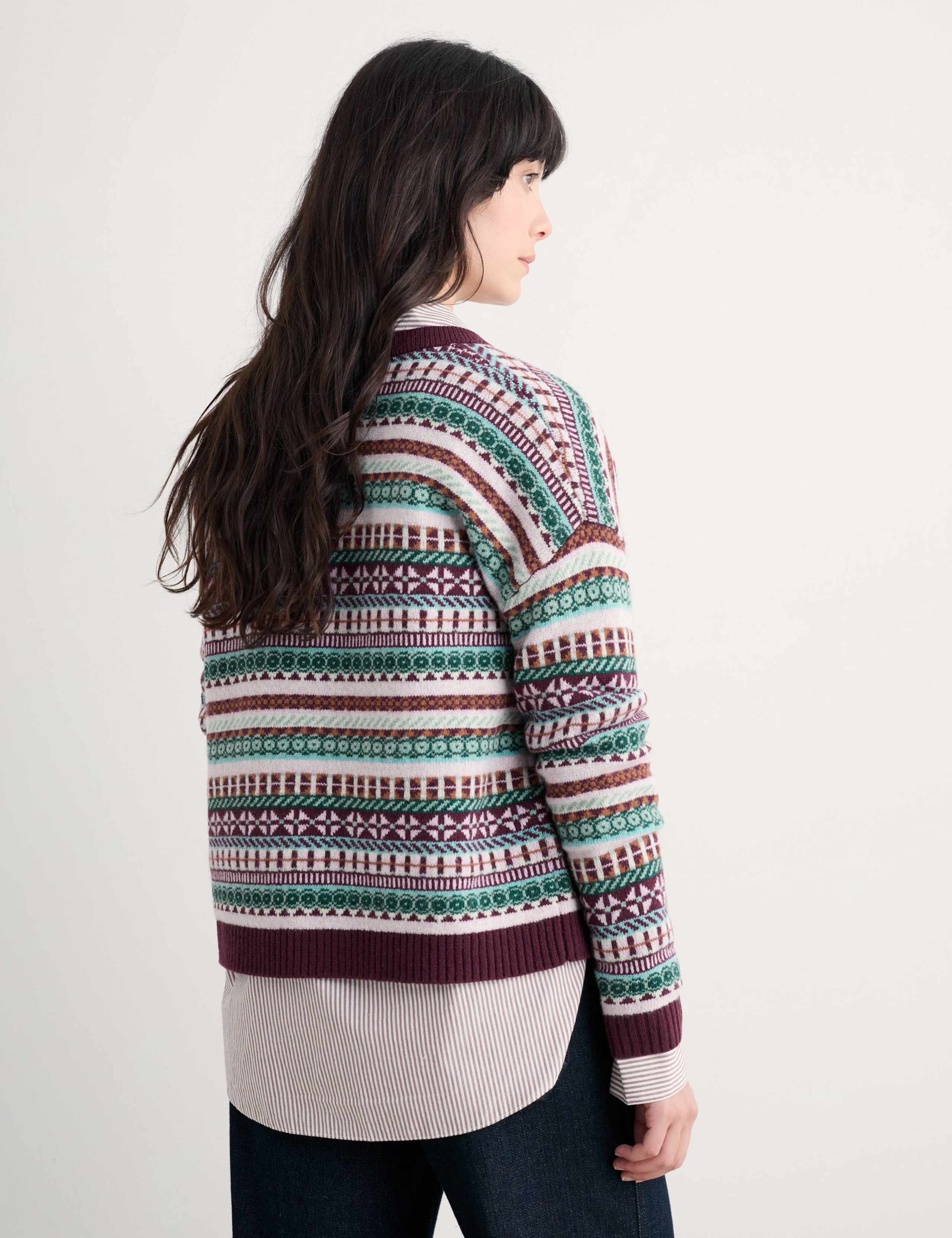 Wool Rich Fair Isle Crew Neck Cardigan 3 of 6