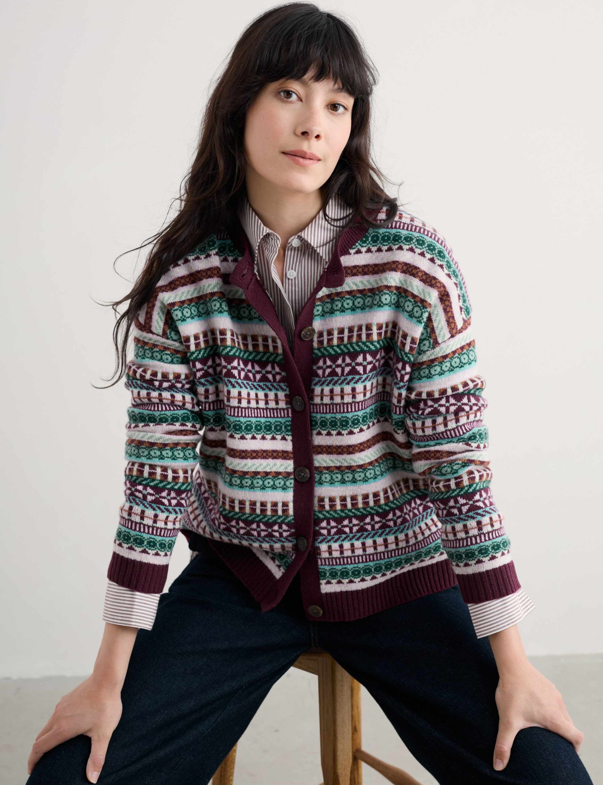 Wool Rich Fair Isle Crew Neck Cardigan 4 of 6