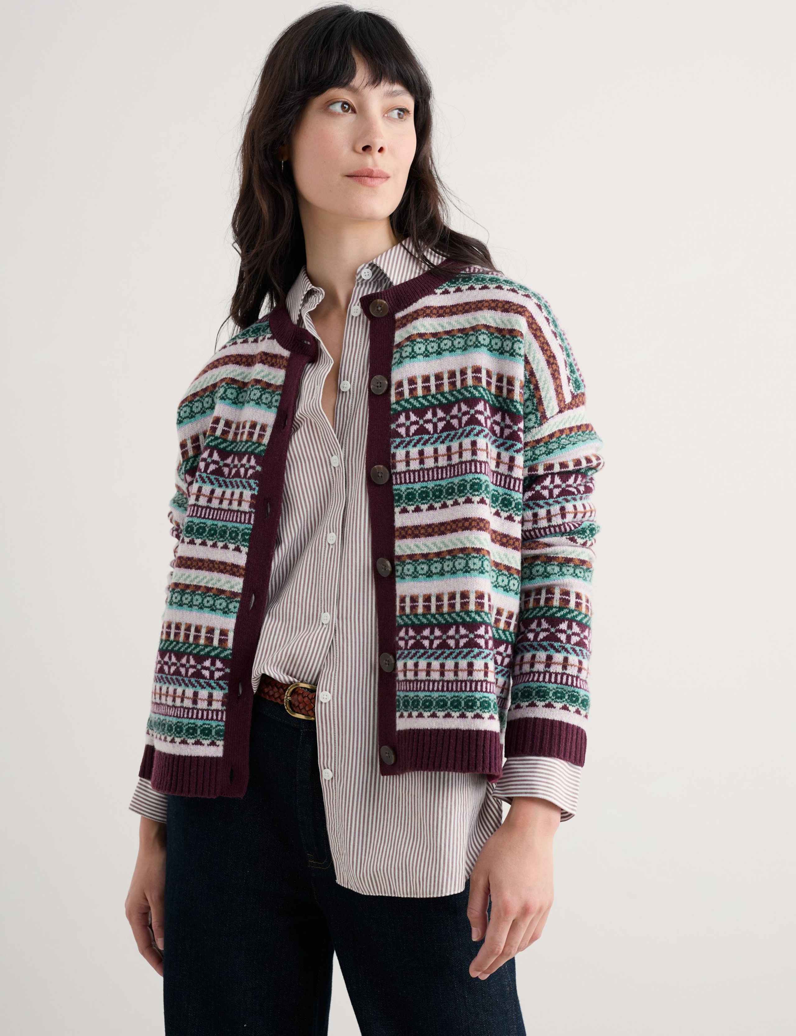 Wool Rich Fair Isle Crew Neck Cardigan 5 of 6
