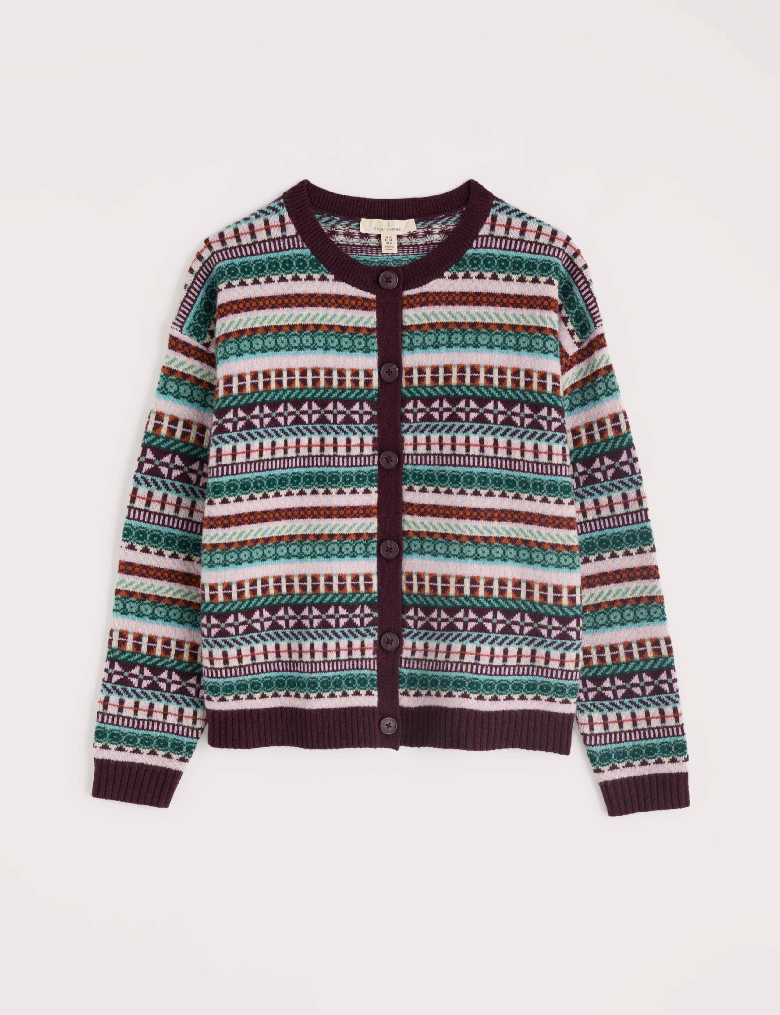Wool Rich Fair Isle Crew Neck Cardigan 2 of 6