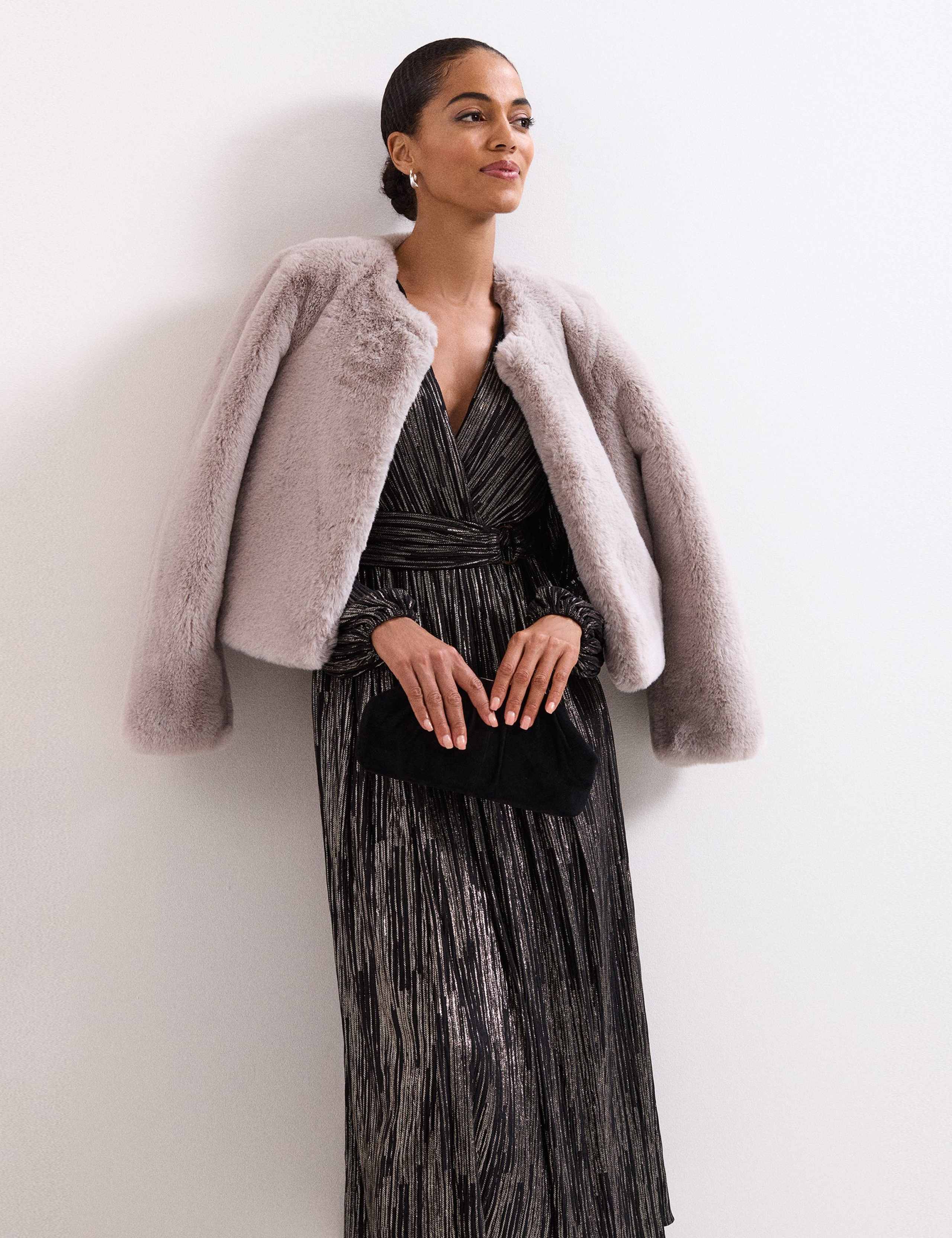 Metallic Striped V-Neck Midi Waisted Dress 4 of 8