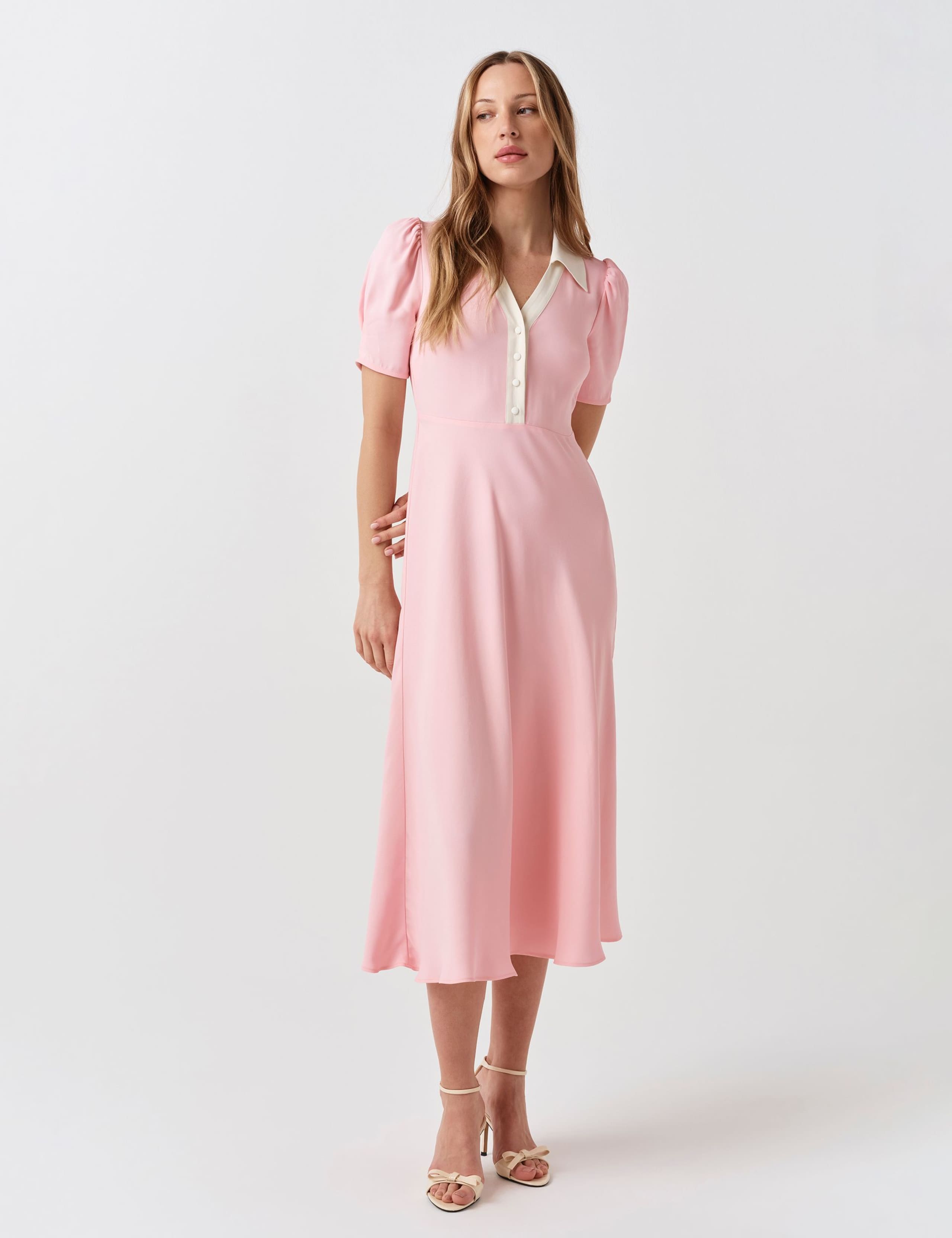 Contrast Collar Midi Shirt Dress 2 of 6