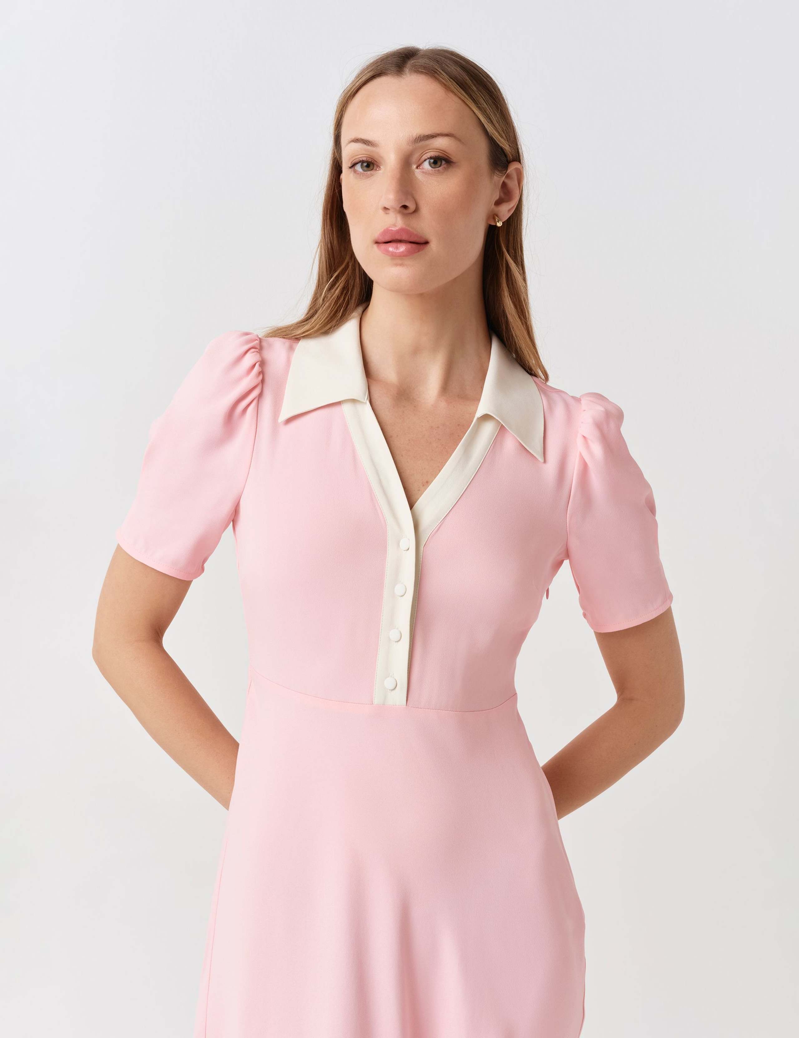Contrast Collar Midi Shirt Dress 4 of 6