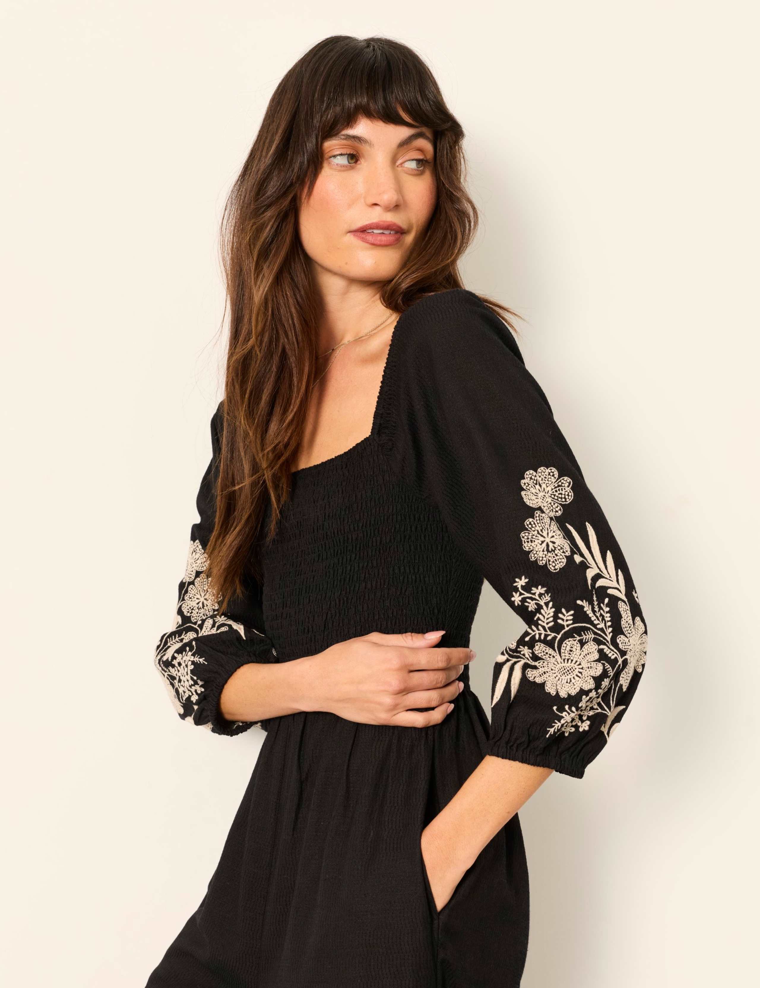 Cotton Blend Embroidered 3/4 Sleeve Jumpsuit 4 of 5