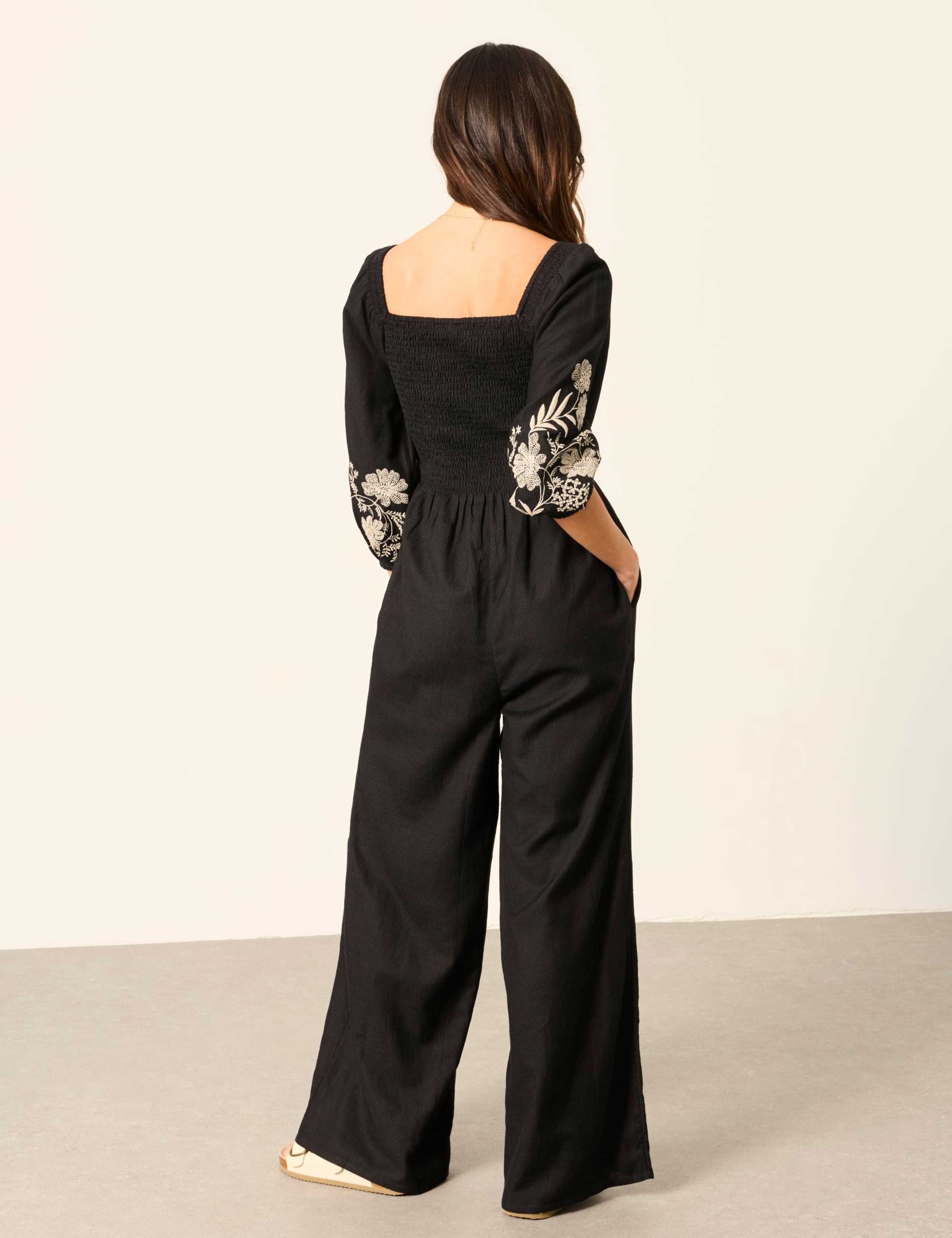 Cotton Blend Embroidered 3/4 Sleeve Jumpsuit 5 of 5