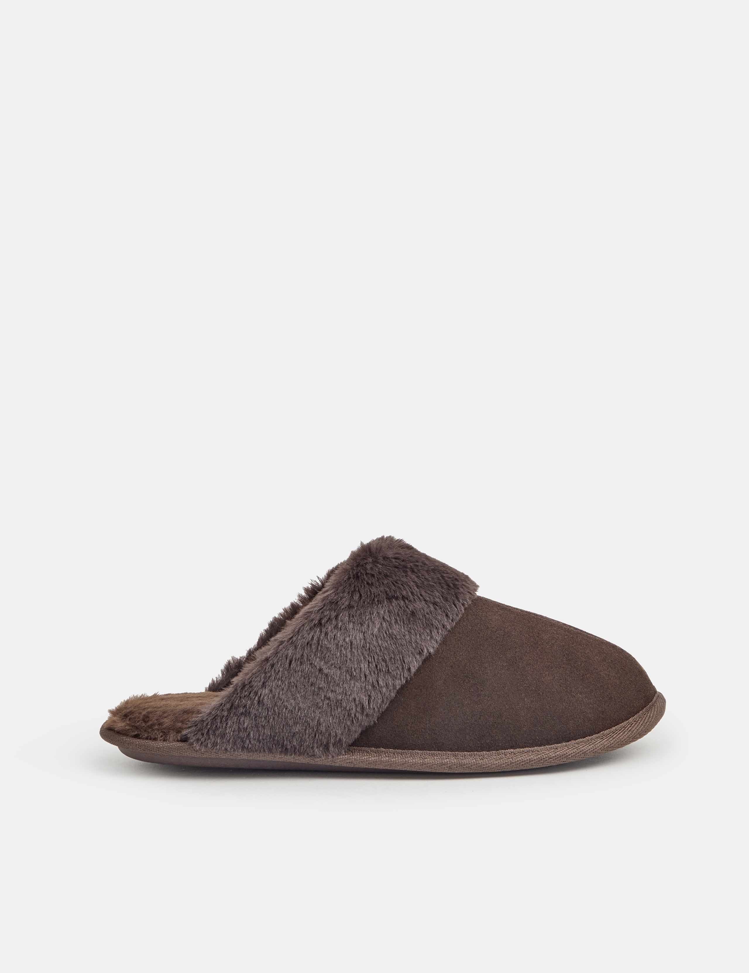 Suede Faux Fur Lined Mule Slippers 1 of 3